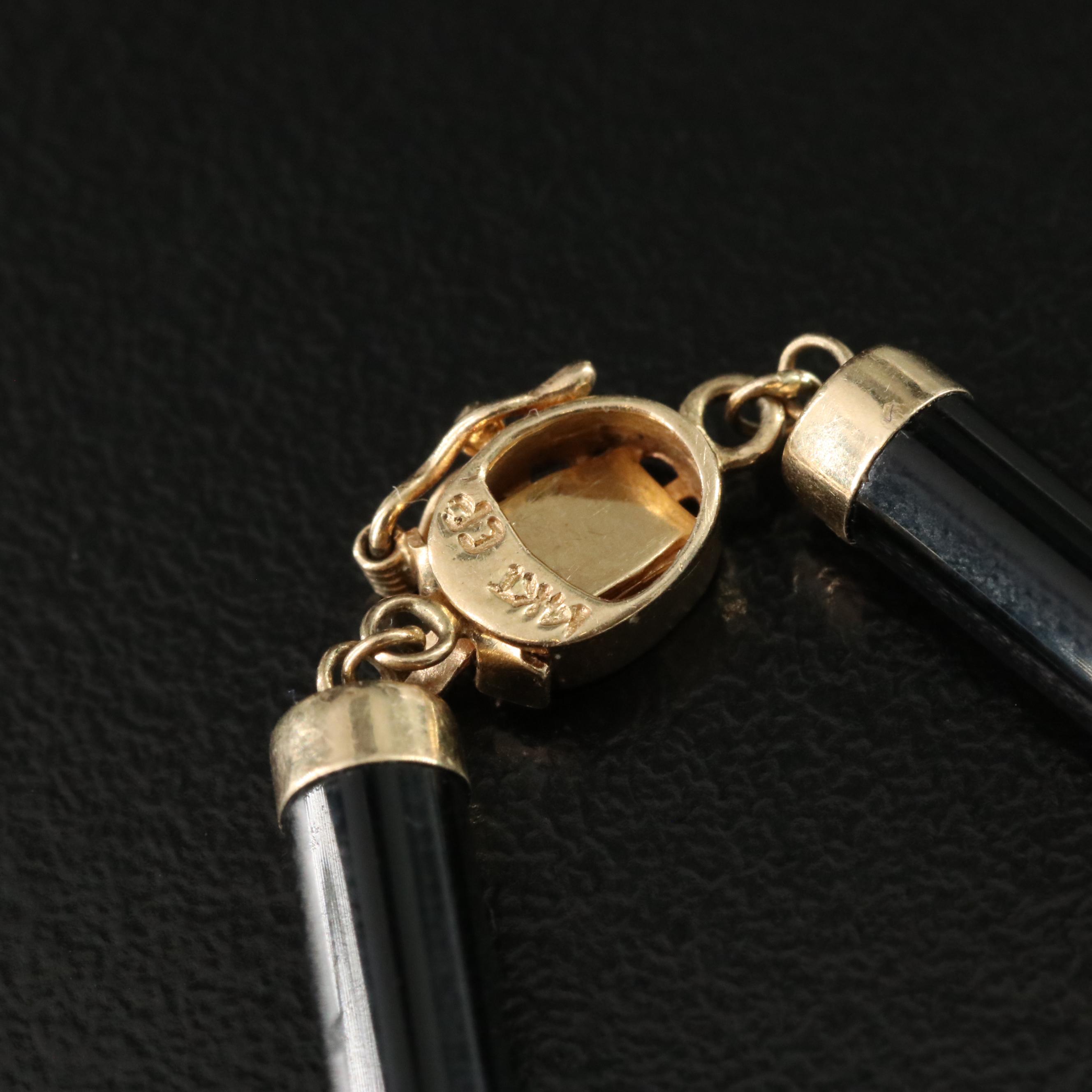 14K Mother of Pearl and Black Onyx Bracelet with Chinese "Longevity" Clasp