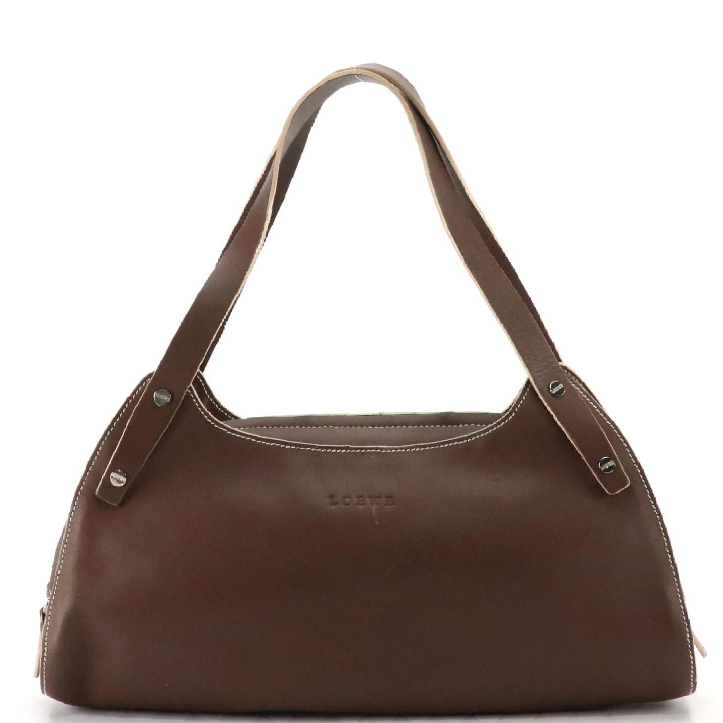 Loewe Brown Leather Shoulder Bag with Contrast Stitching