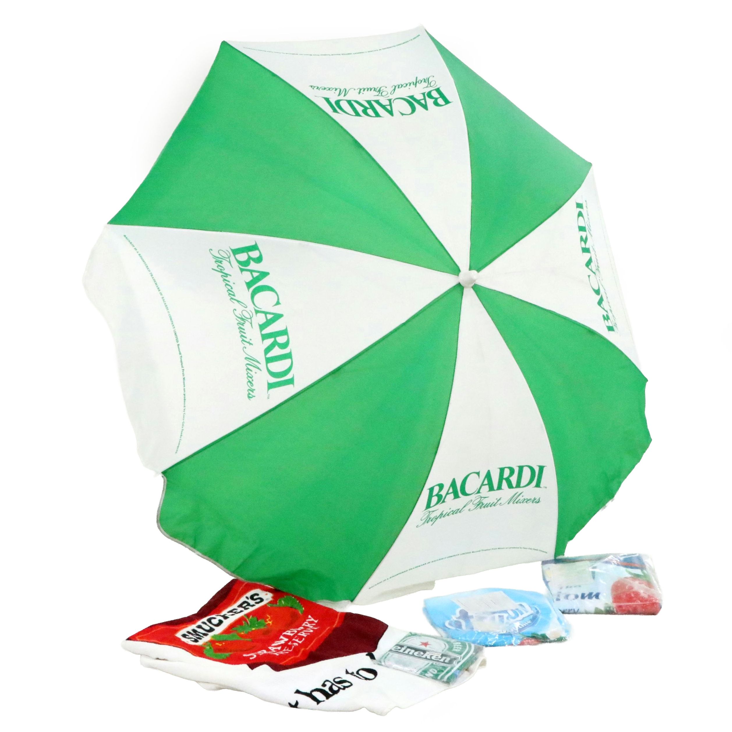 Bacardi Tropical Fruit Mixers Beach Umbrella with More Advertising Memorabilia