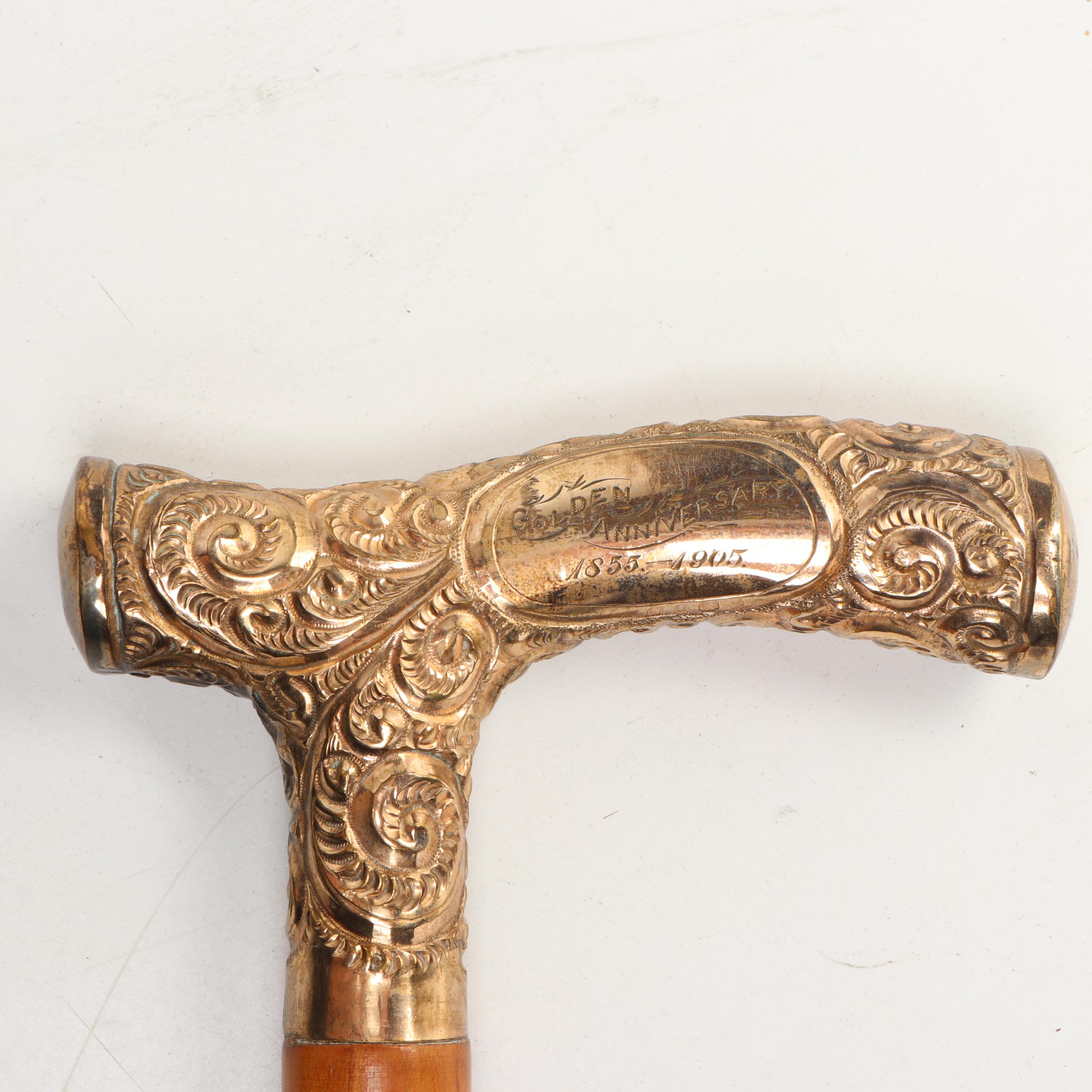 Embossed Metal Derby Handled Derby Cane, Early 20th Century
