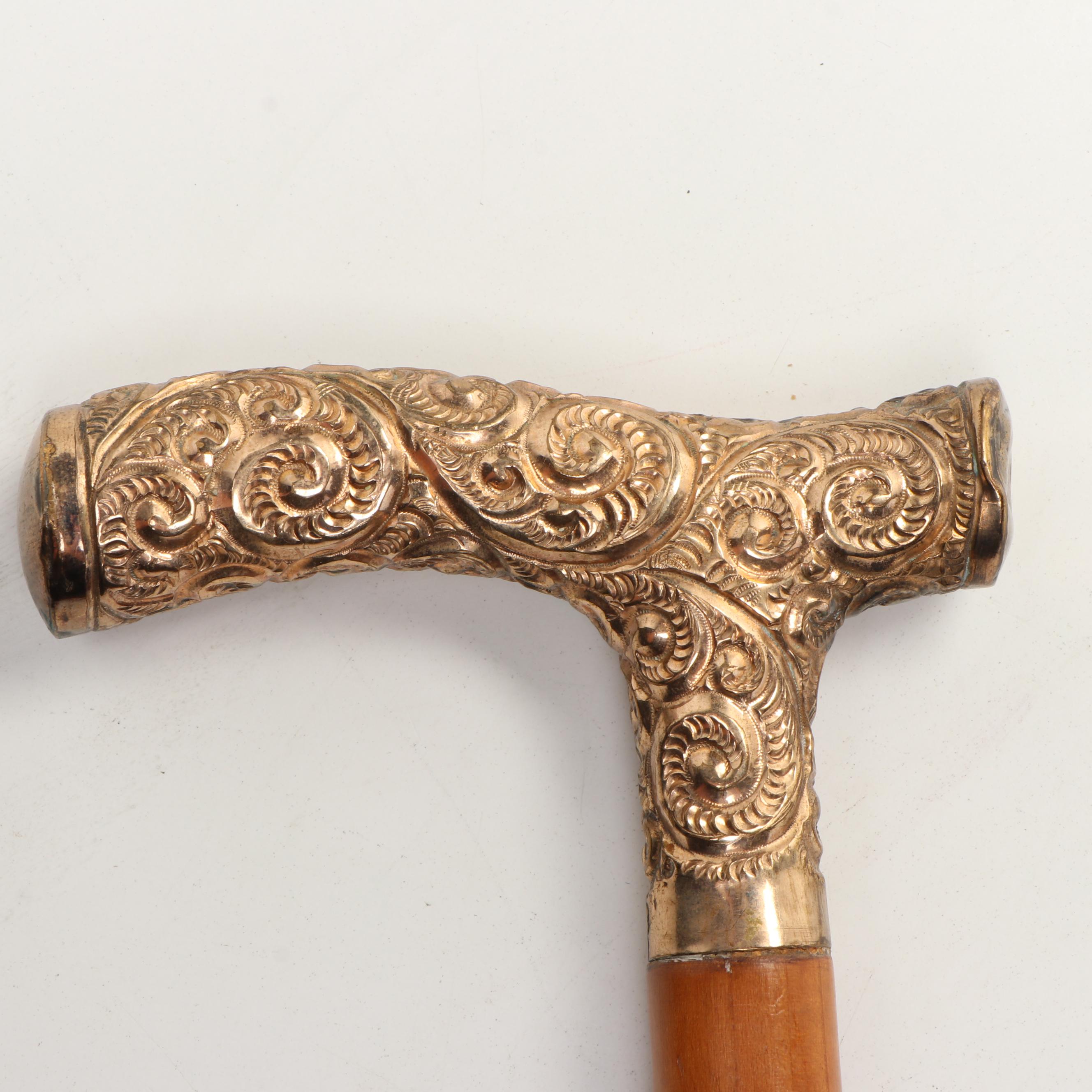 Embossed Metal Derby Handled Derby Cane, Early 20th Century