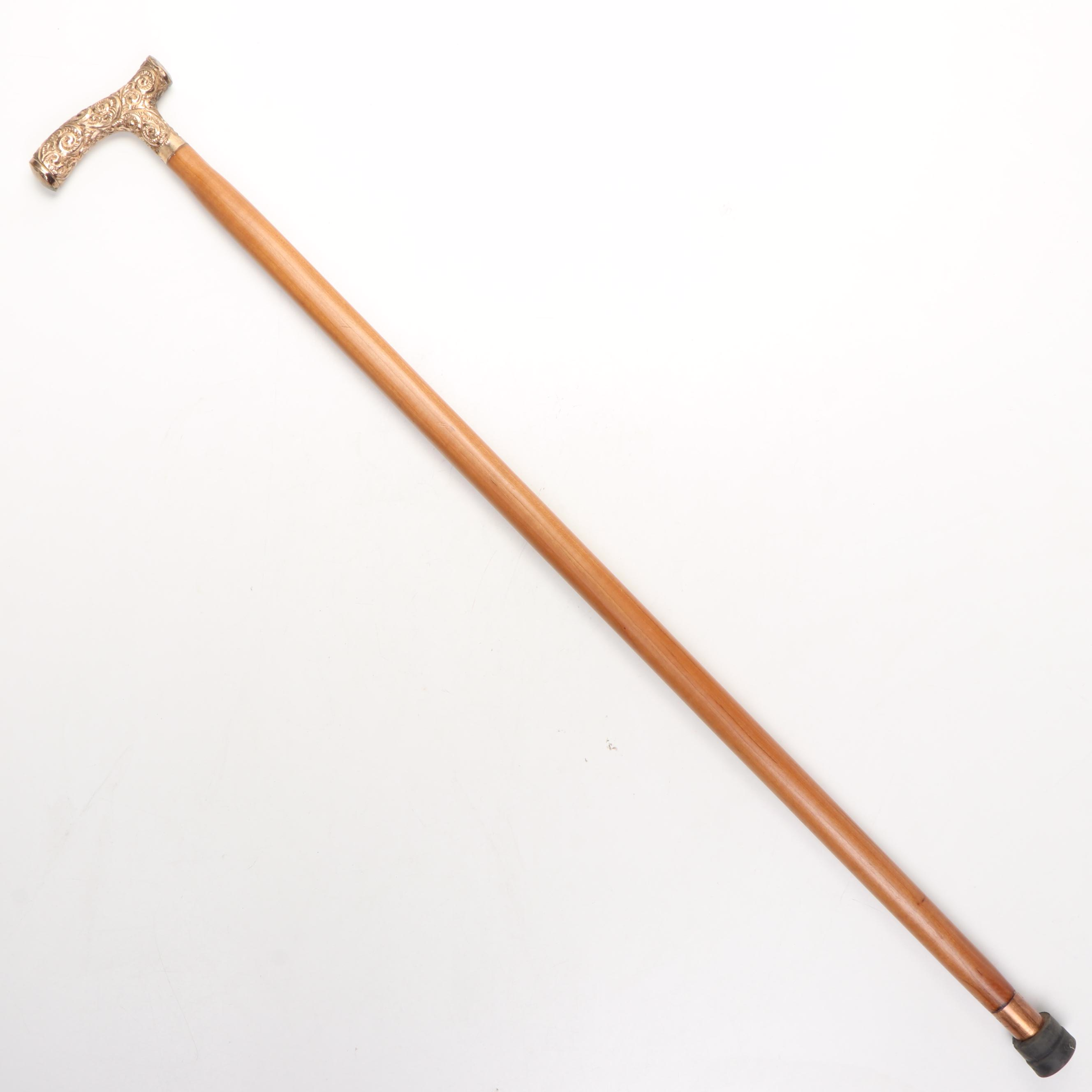 Embossed Metal Derby Handled Derby Cane, Early 20th Century