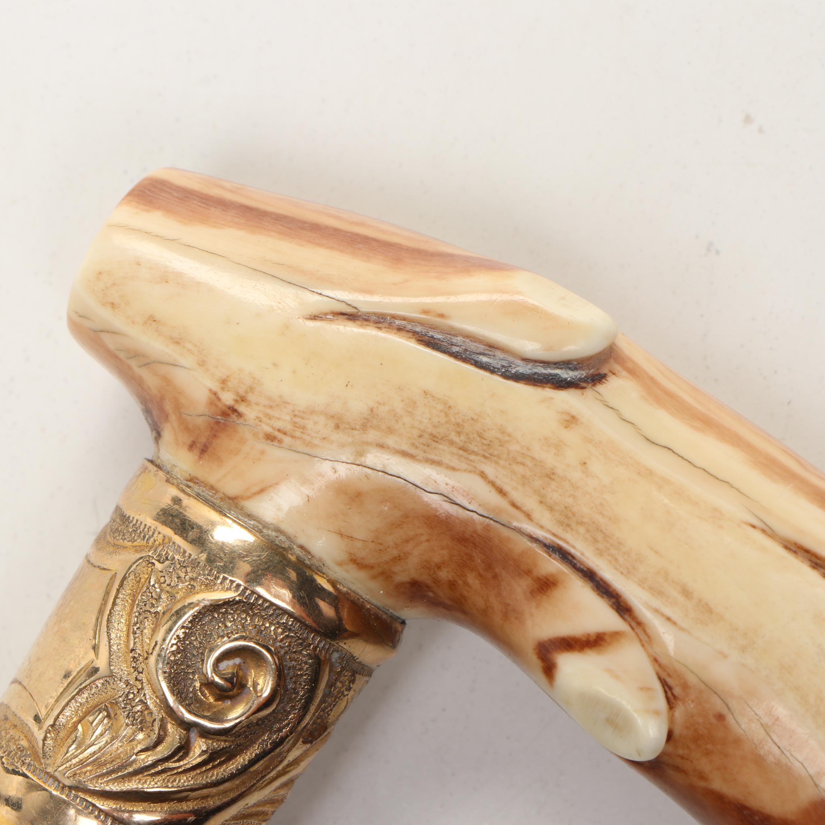 Polished Bone and Metal Derby Handled Wood Cane