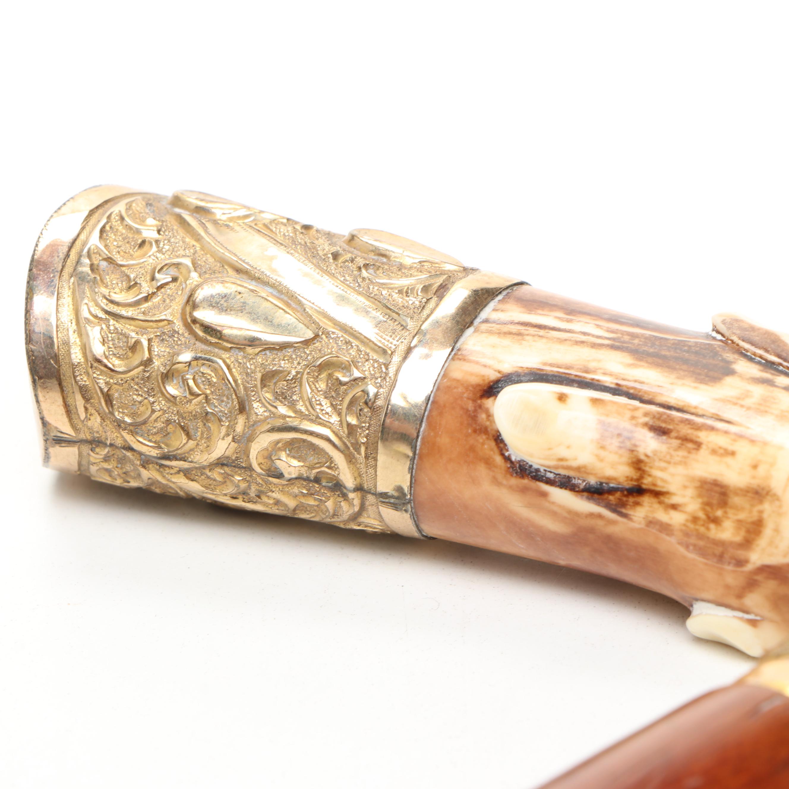 Polished Bone and Metal Derby Handled Wood Cane