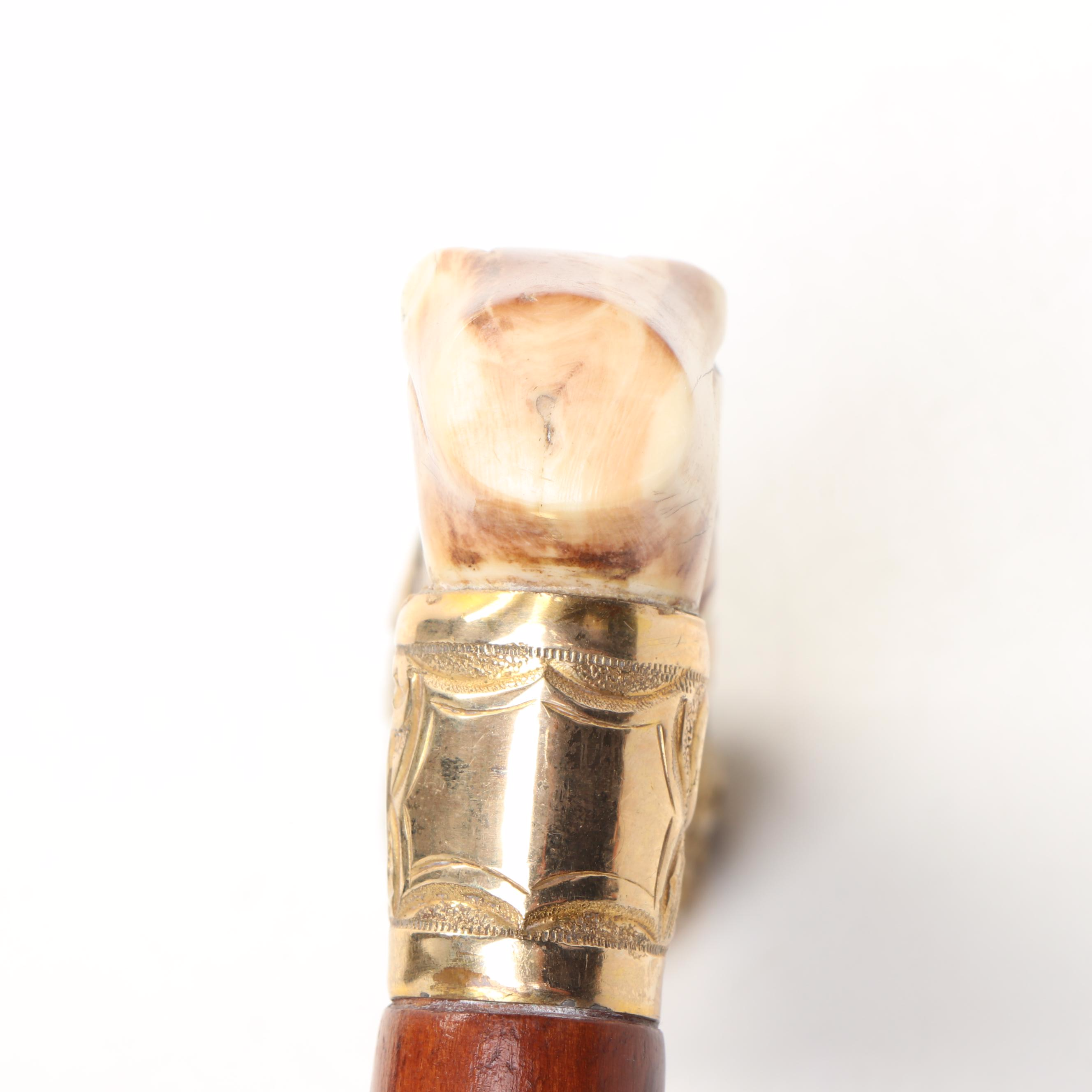 Polished Bone and Metal Derby Handled Wood Cane