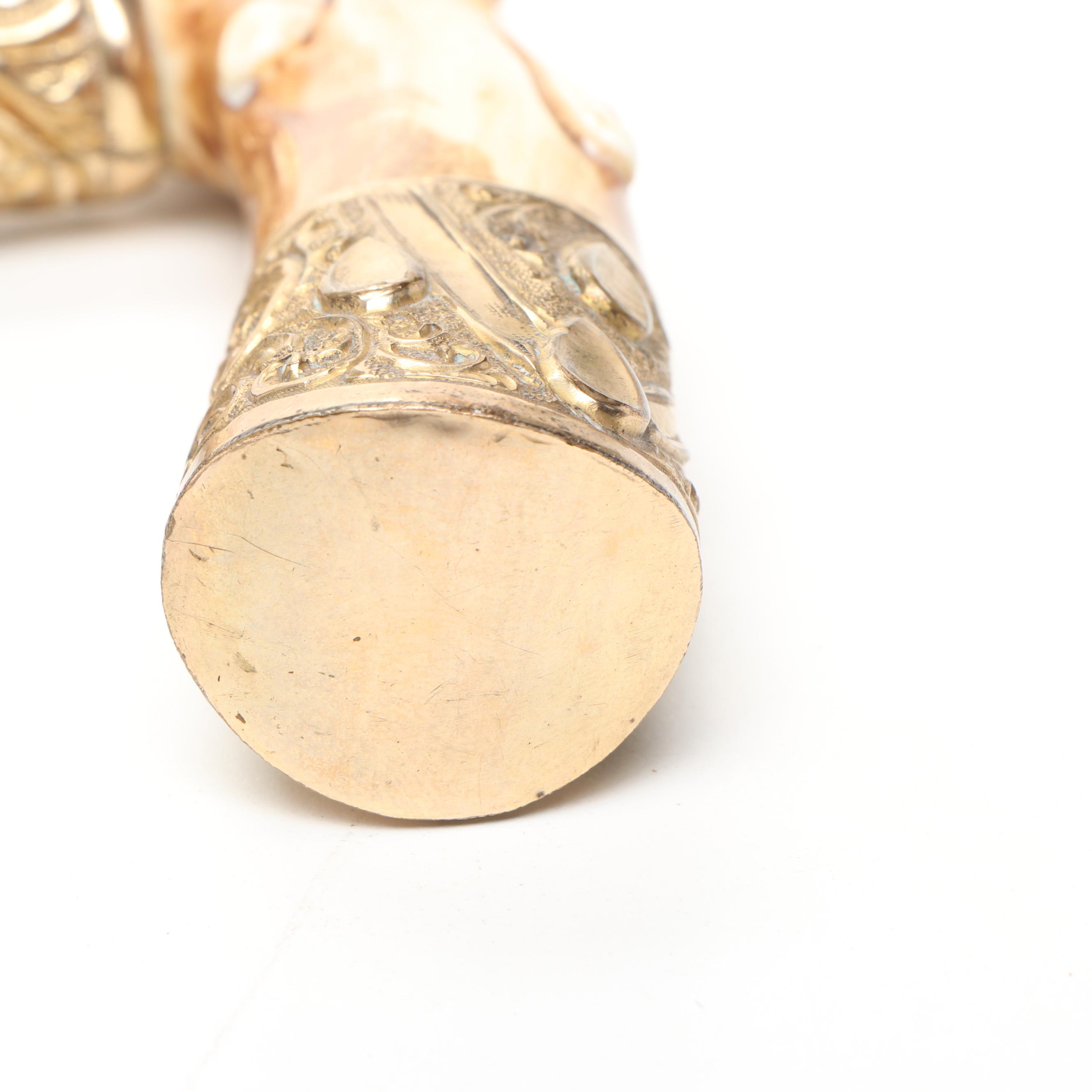 Polished Bone and Metal Derby Handled Wood Cane