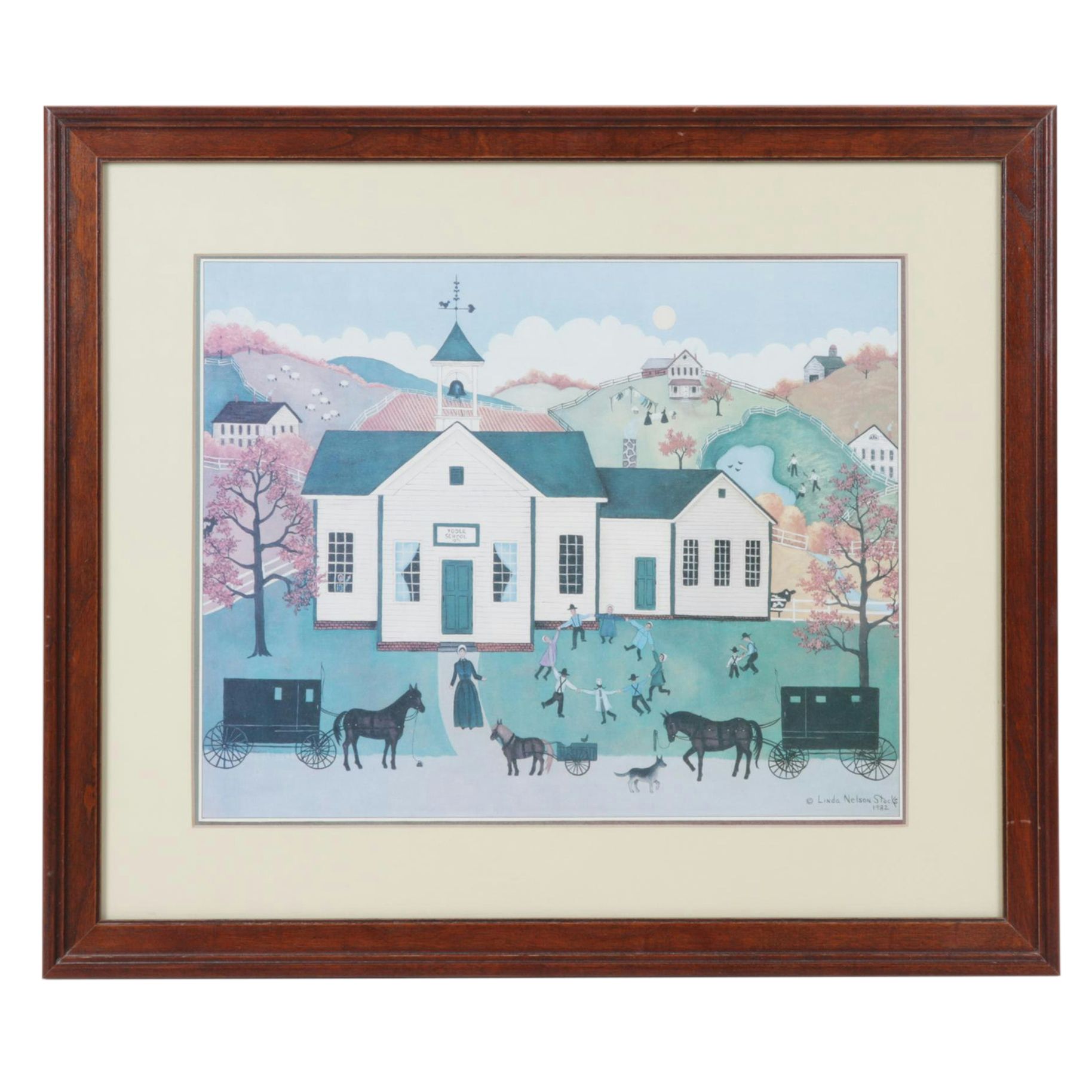 Offset Lithograph of Folk Art Landscape After Linda Nelson Stocks
