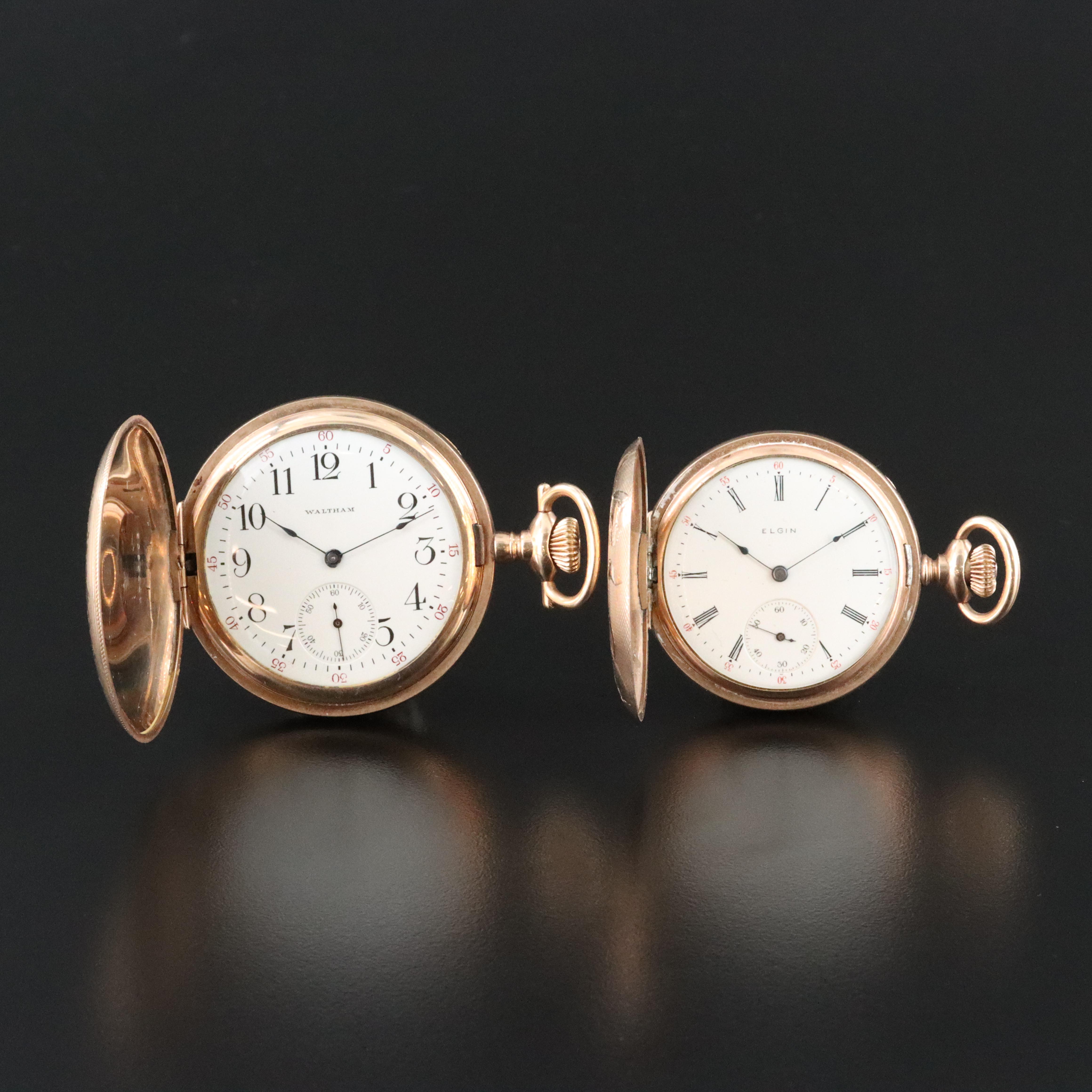 Elgin and Waltham Gold-Filled Hunting Case Pocket Watches