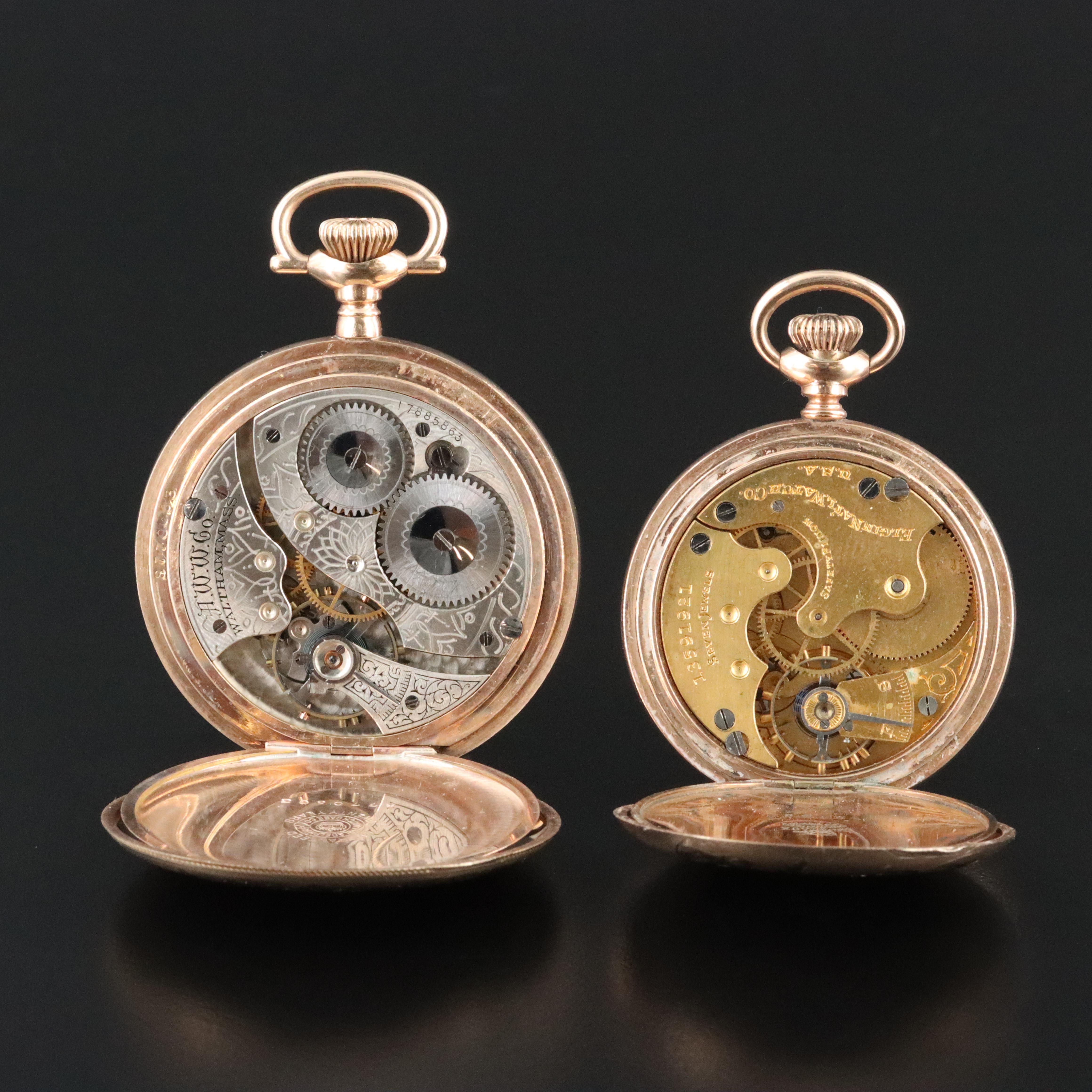 Elgin and Waltham Gold-Filled Hunting Case Pocket Watches