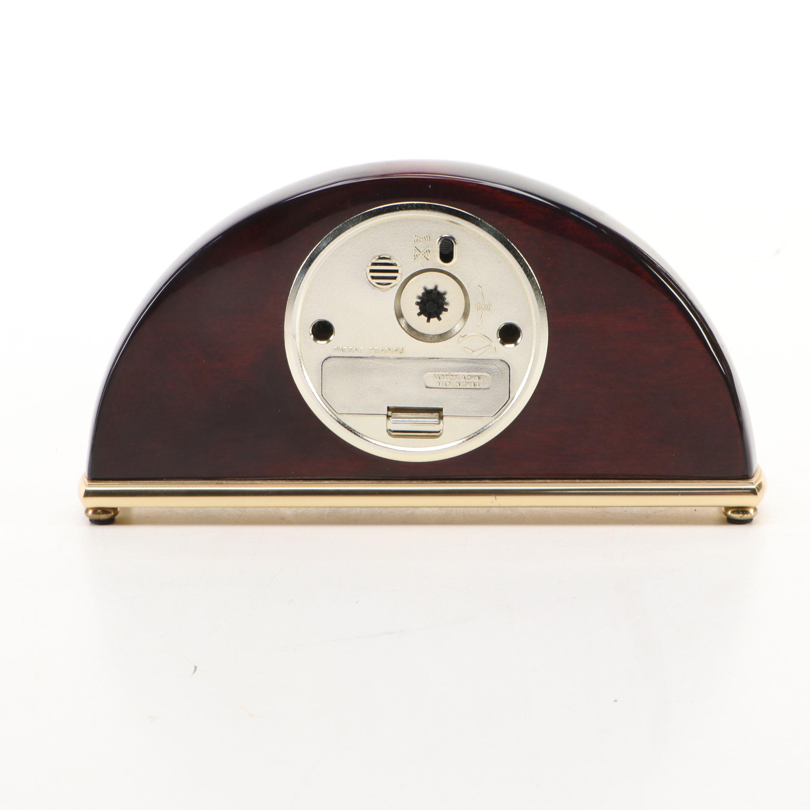 Howard Miller Wood Crescent Mantel Clock and Brass Maple Leaf Bookends