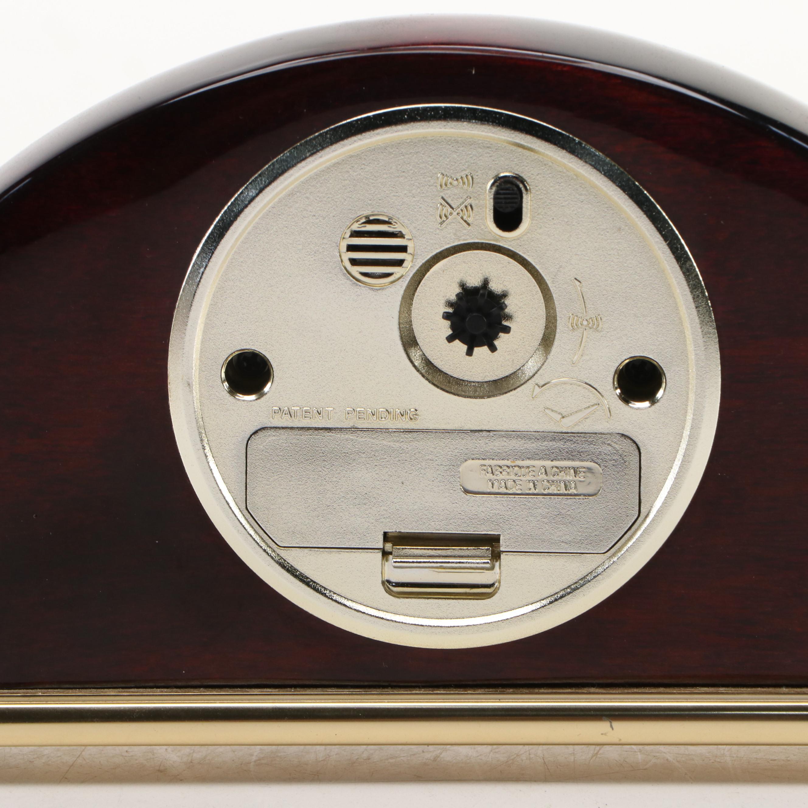 Howard Miller Wood Crescent Mantel Clock and Brass Maple Leaf Bookends