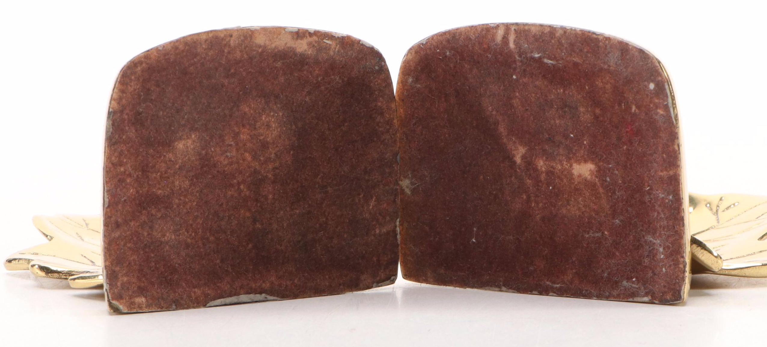 Howard Miller Wood Crescent Mantel Clock and Brass Maple Leaf Bookends