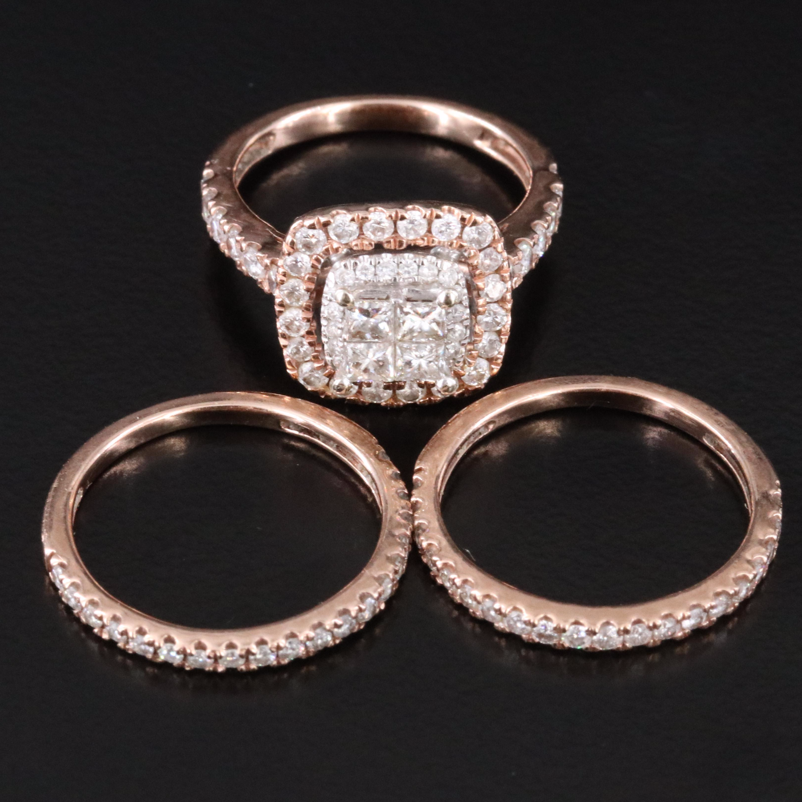 14K Rose Gold 1.51 CTW Diamond Ring Trio