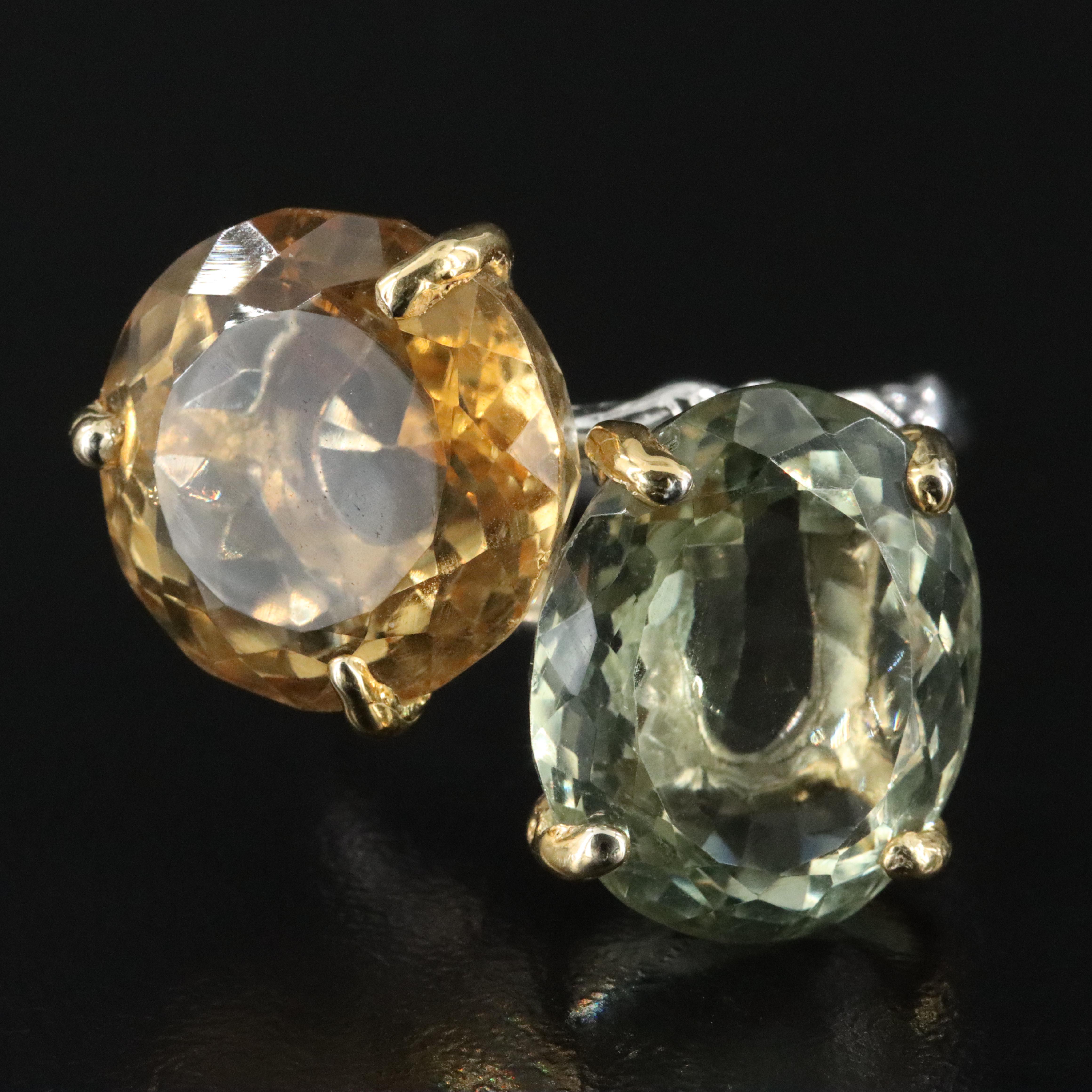 Sterling Prasiolite and Citrine Ring