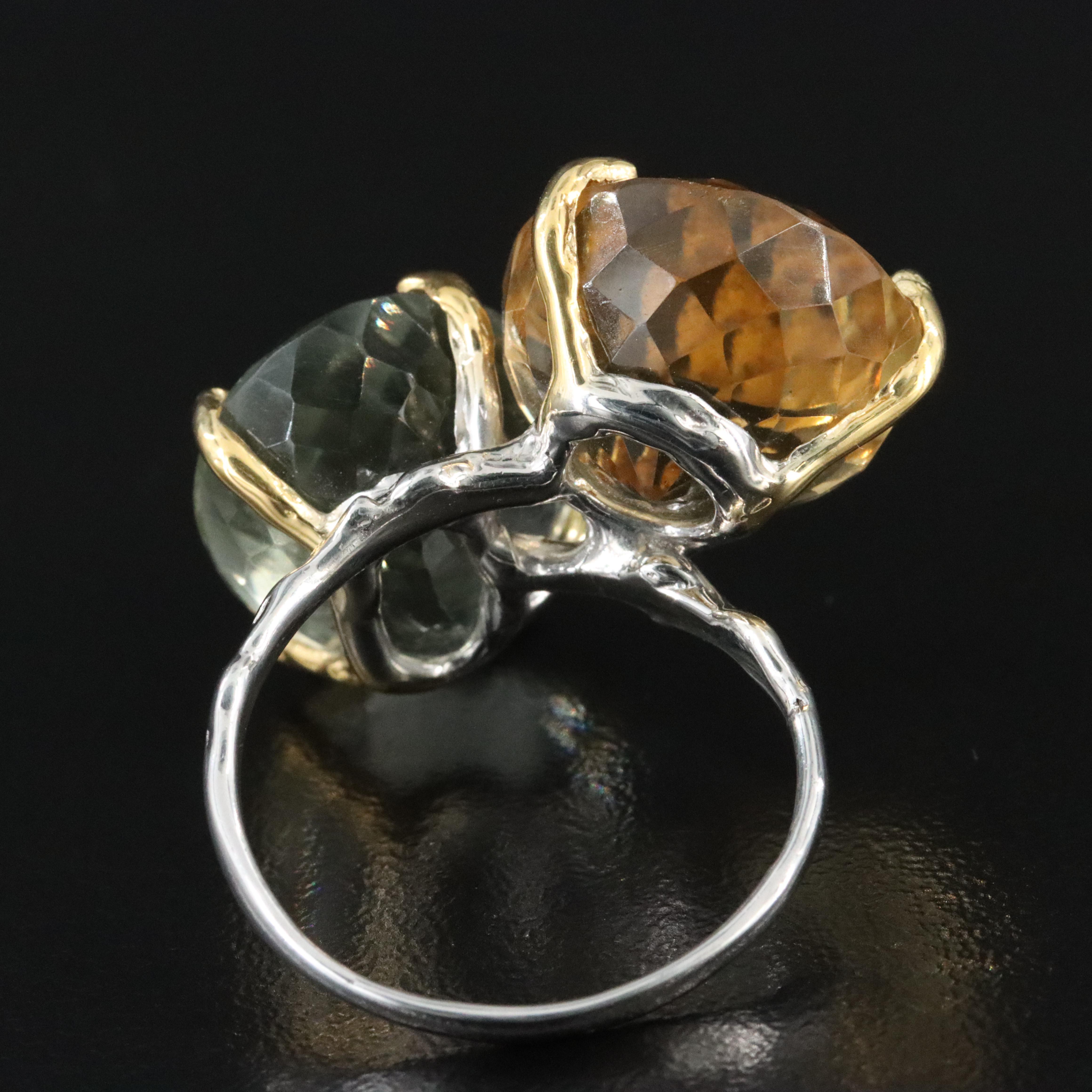 Sterling Prasiolite and Citrine Ring