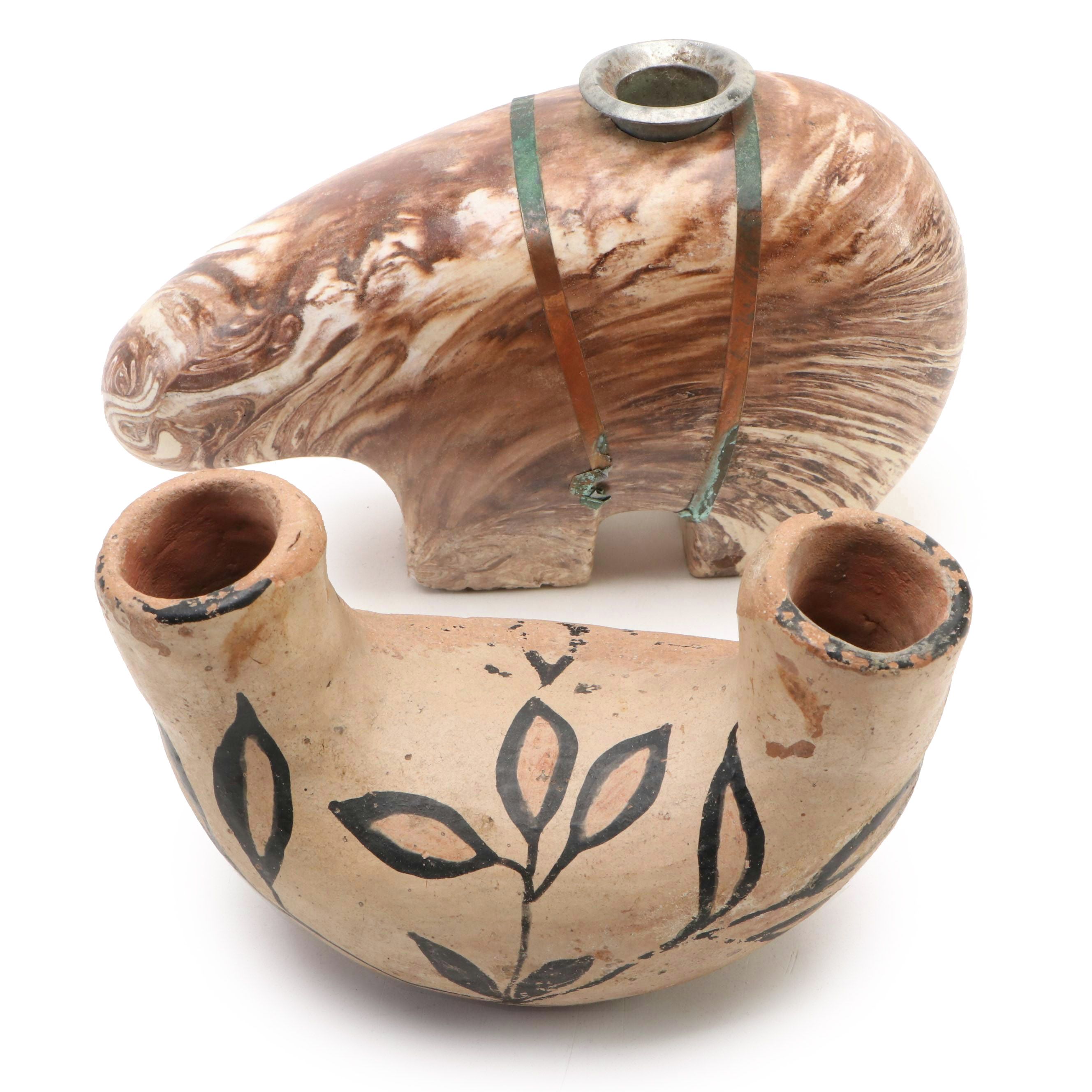 Santo Domingo Pottery Wedding Vase with Zuni Fetish Bear