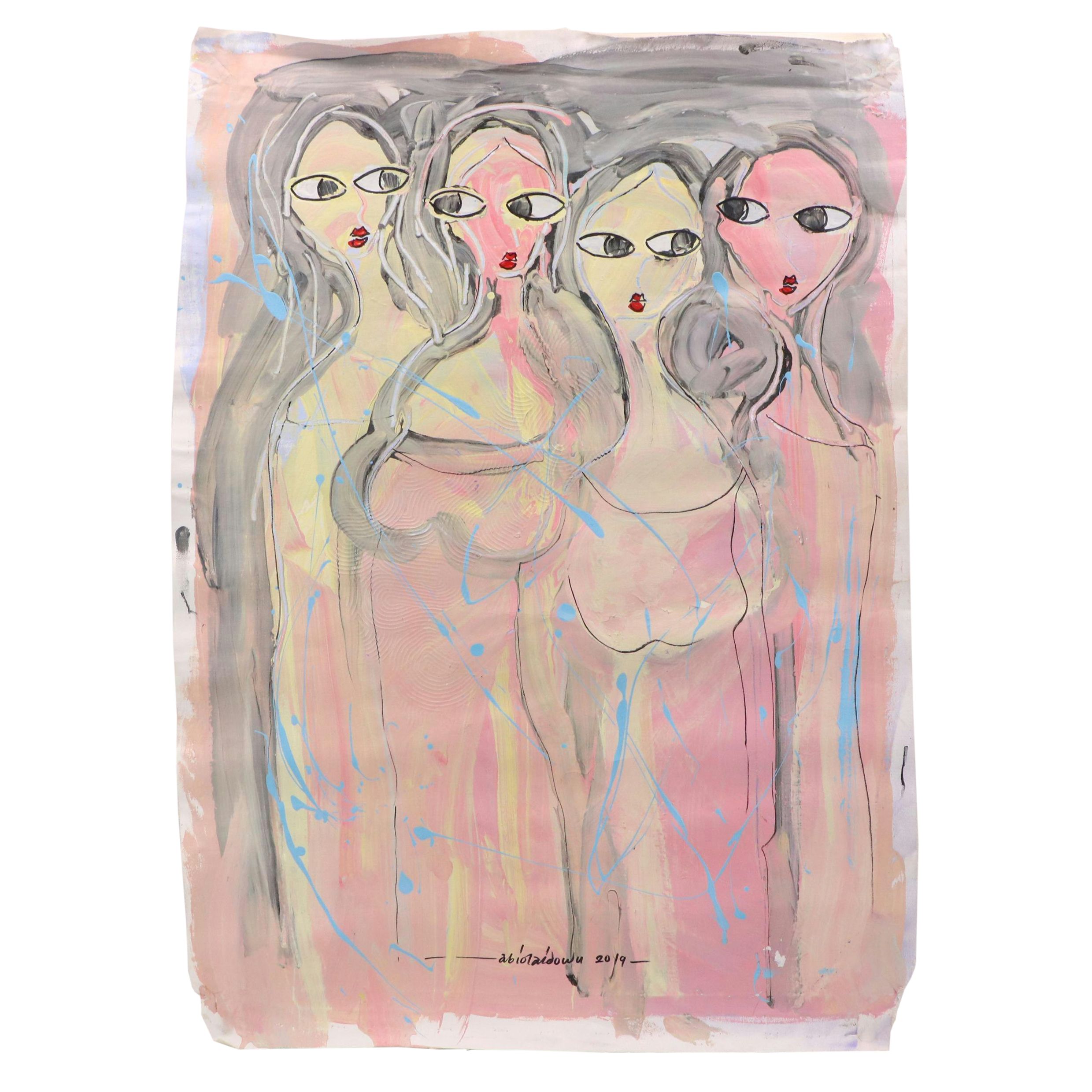 Abiola Idowu Figural Stylized Acrylic Painting "We Are Family I," 2019