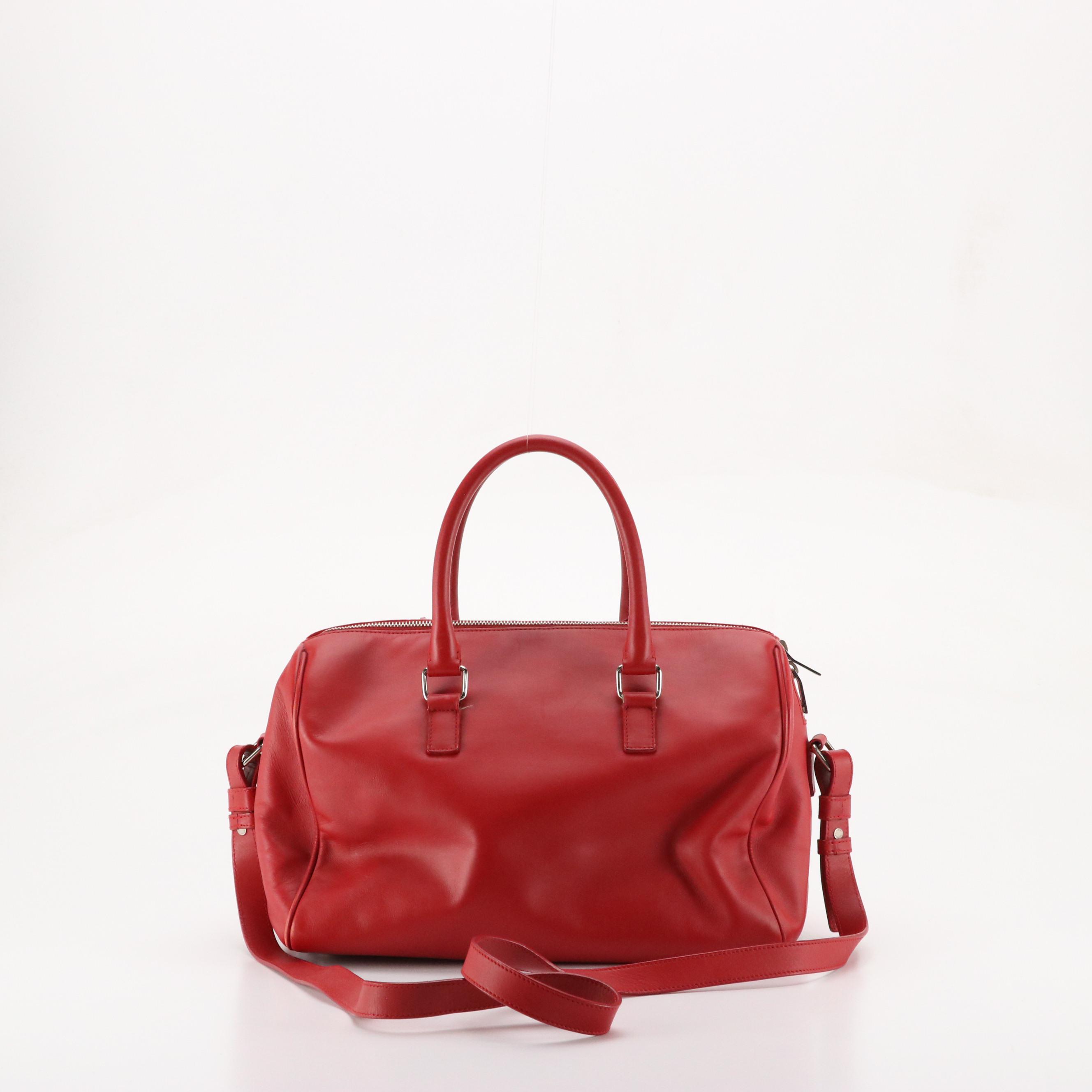 Saint Laurent Classic Two-Way Duffel in Red Micro Studded Calfskin Leather
