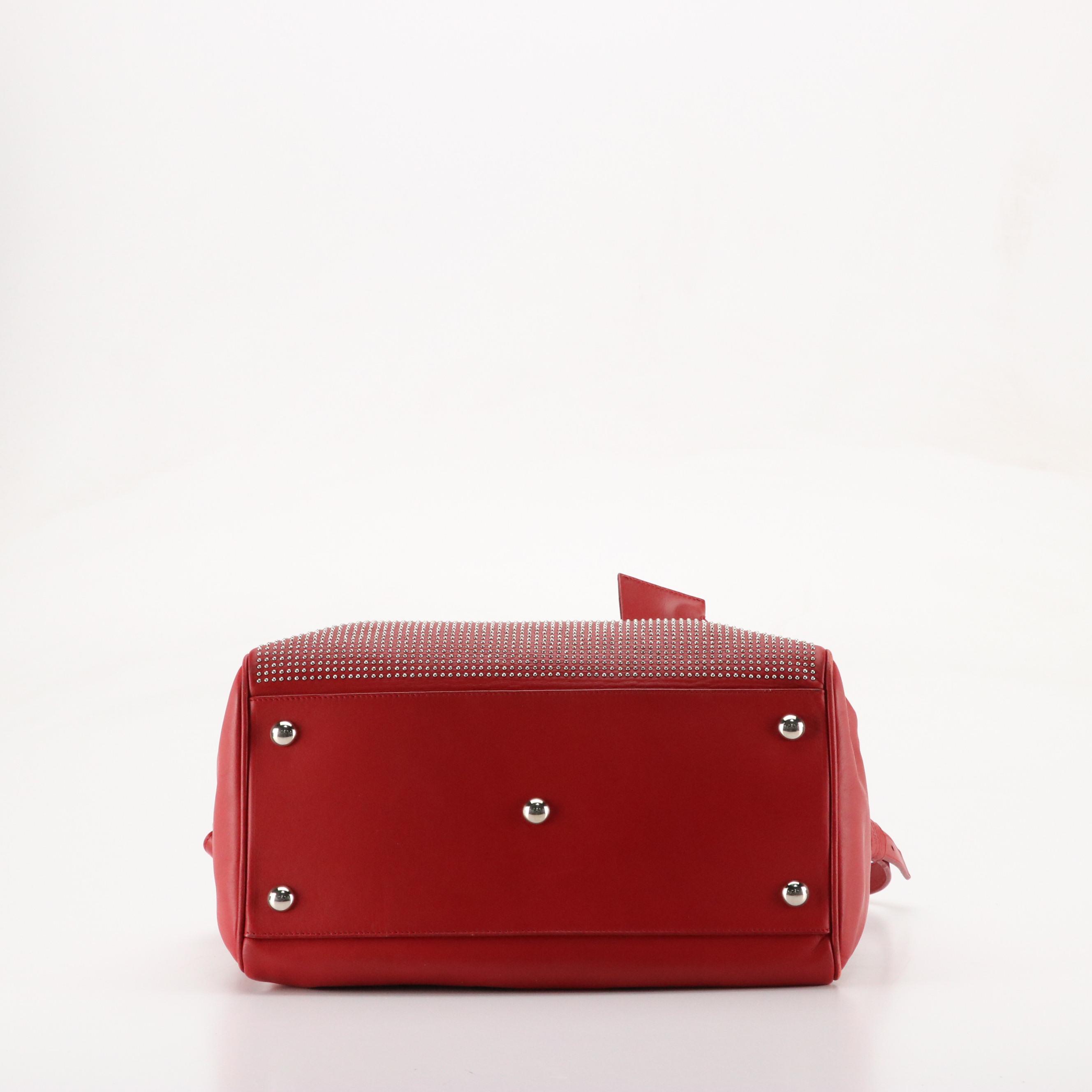 Saint Laurent Classic Two-Way Duffel in Red Micro Studded Calfskin Leather