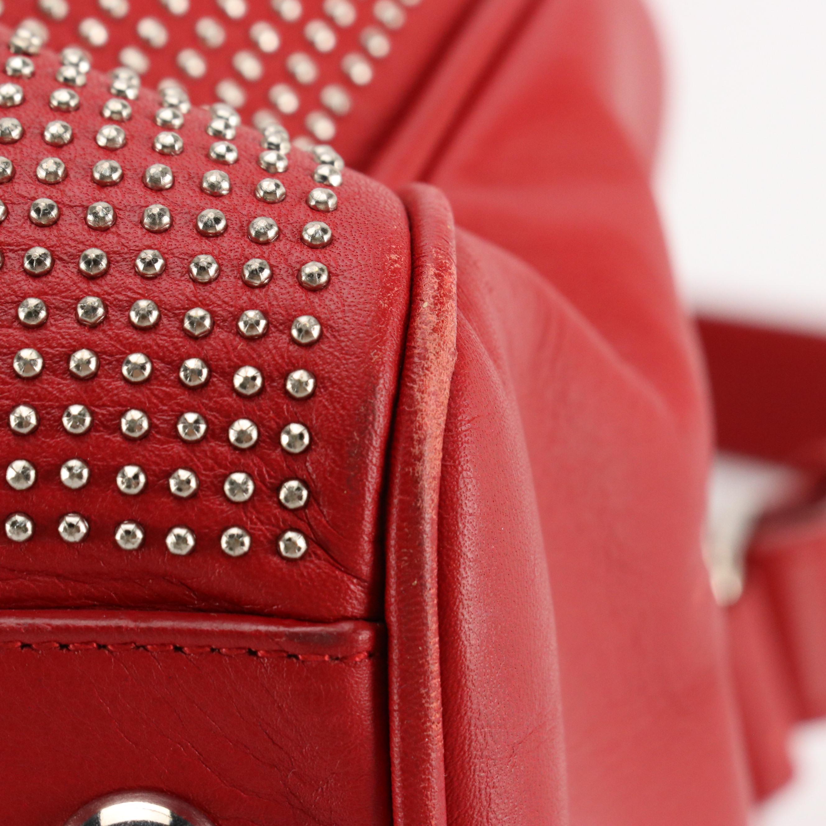 Saint Laurent Classic Two-Way Duffel in Red Micro Studded Calfskin Leather