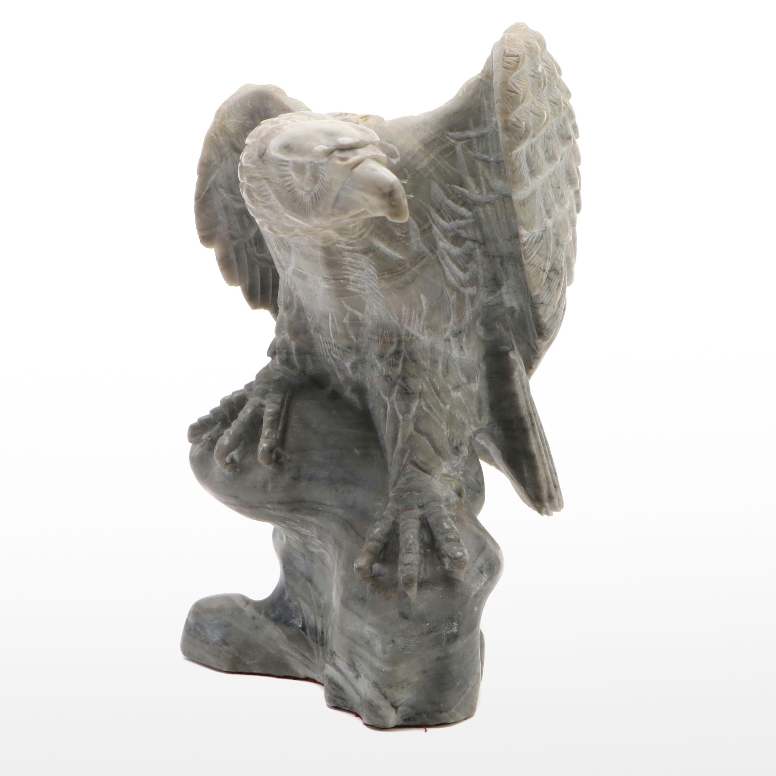 Carved Soapstone Perched Eagle Sculpture