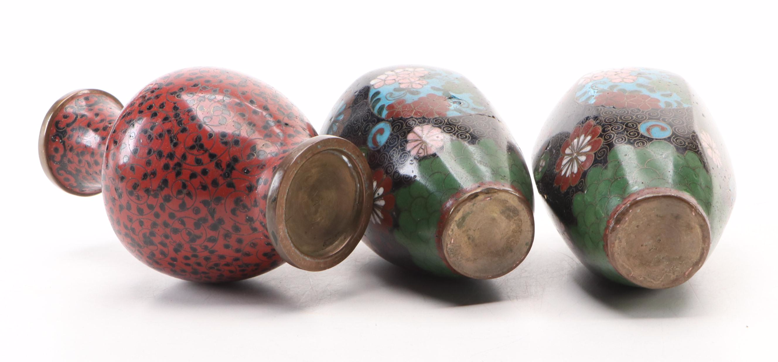 Chinese Cloisonné  Enamel and Brass Bud Vases