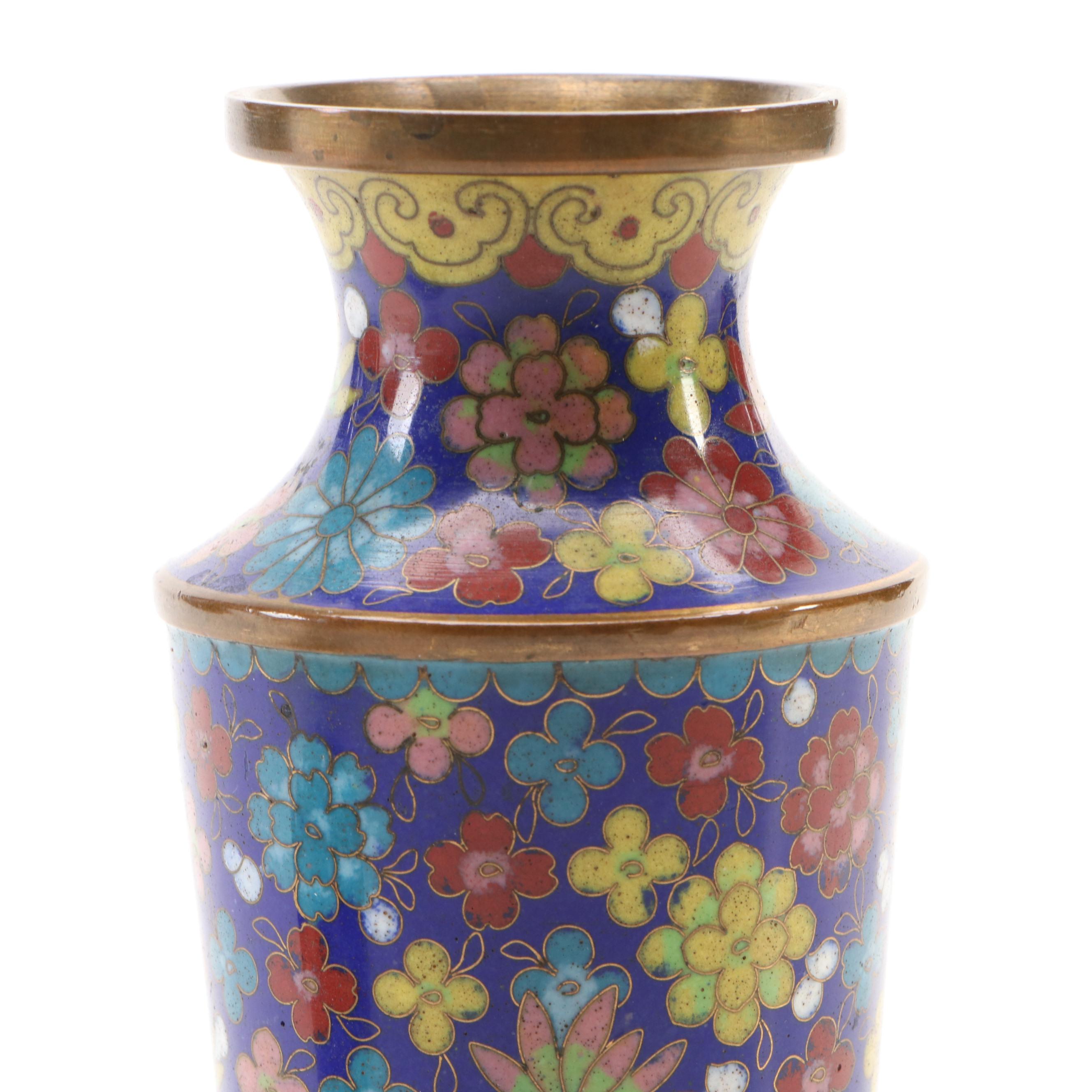 Chinese Cloisonné  Enamel and Brass Bud Vases