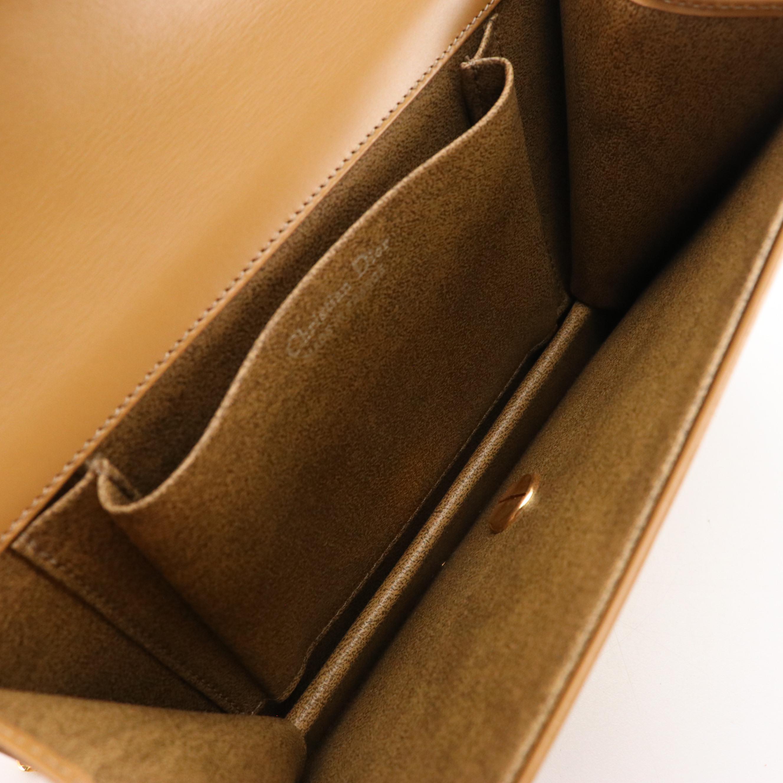 Christian Dior Front Flap Shoulder Bag in Brown Leather