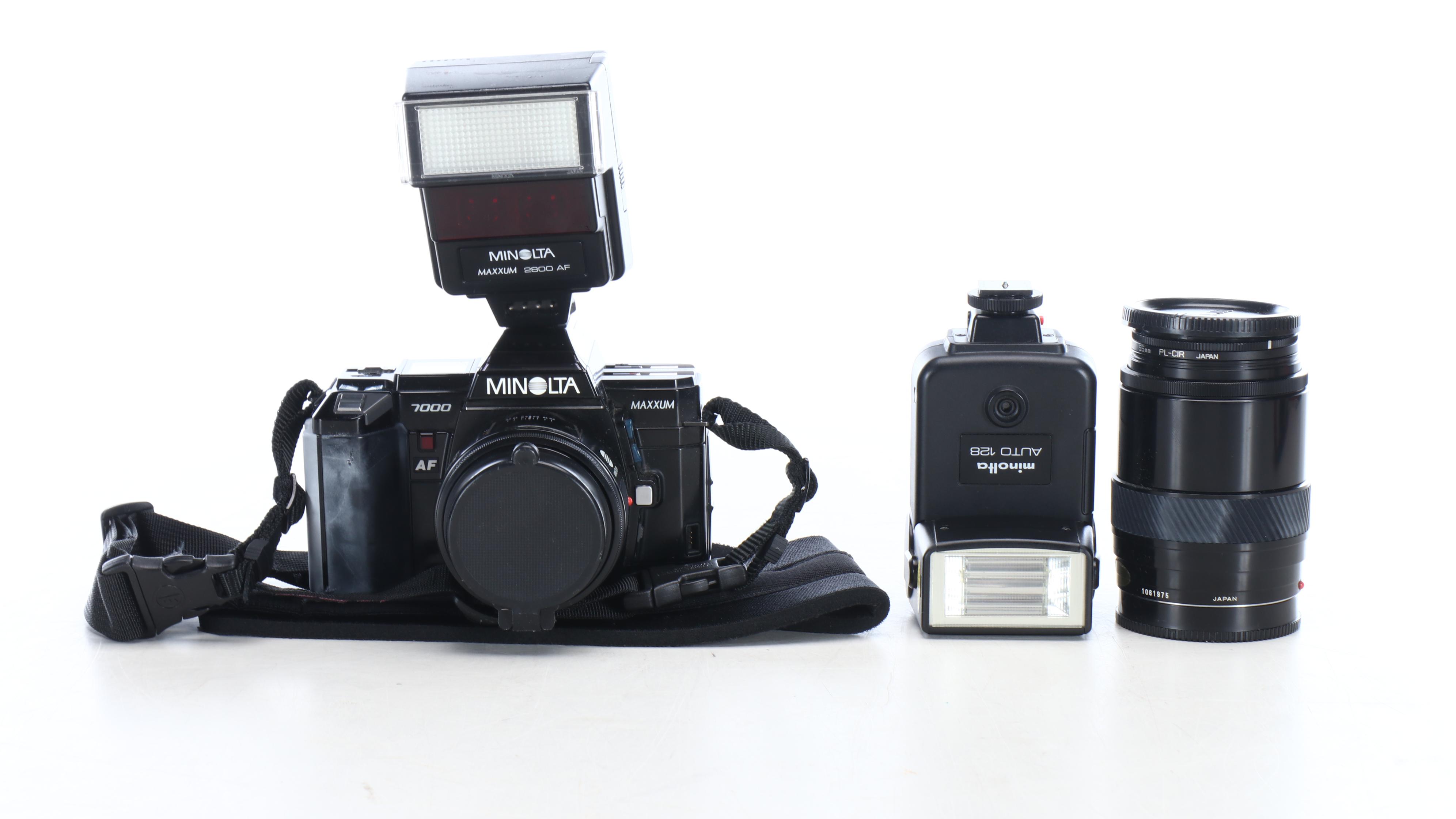 Minolta 7000 Maxxum SLR with Bausch & Lomb Binoculars and More Accessories