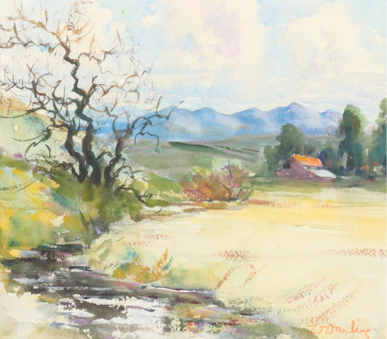 William S. Darling Watercolor Painting of Western Rural Landscape