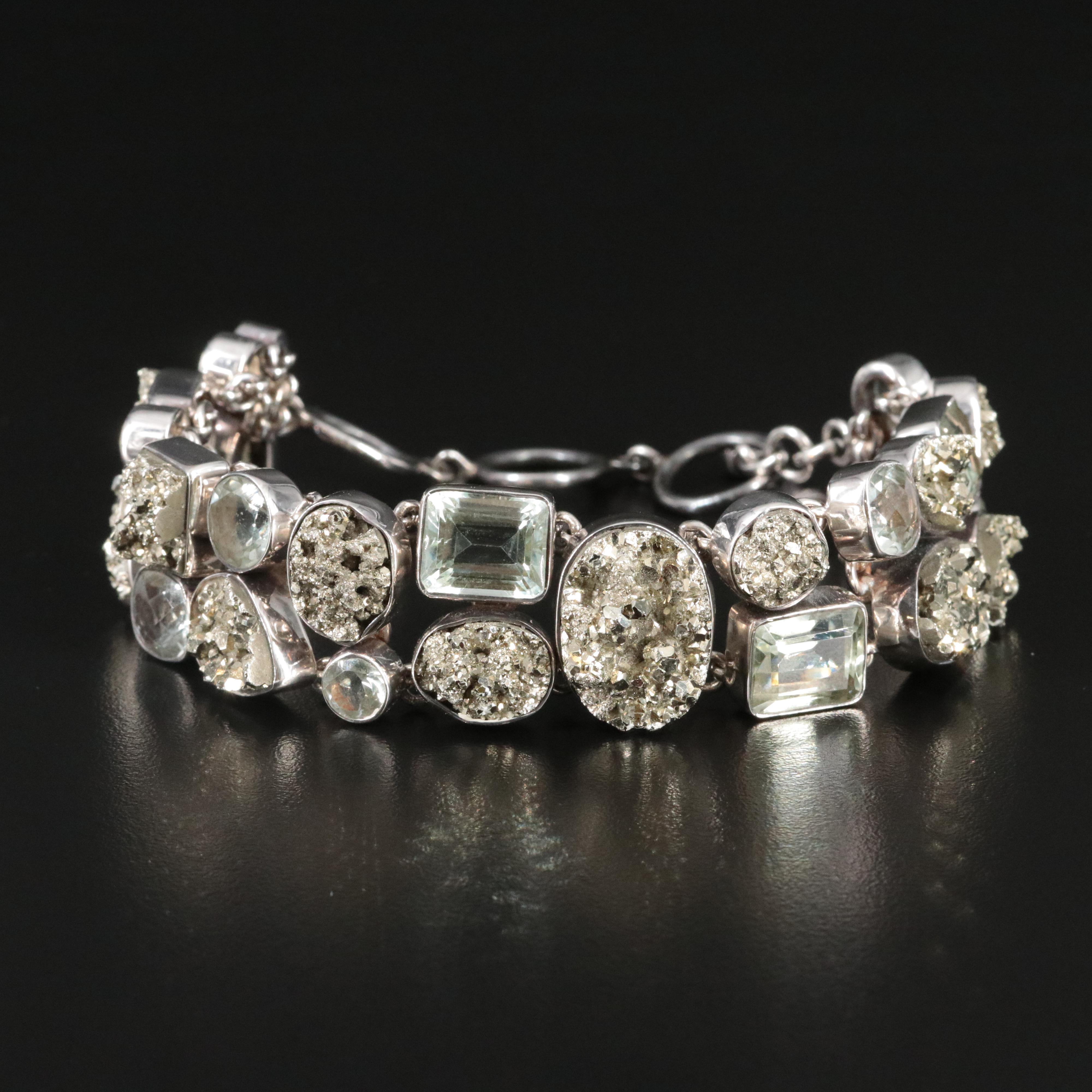 Sterling Prasiolite and Pyrite Bracelet