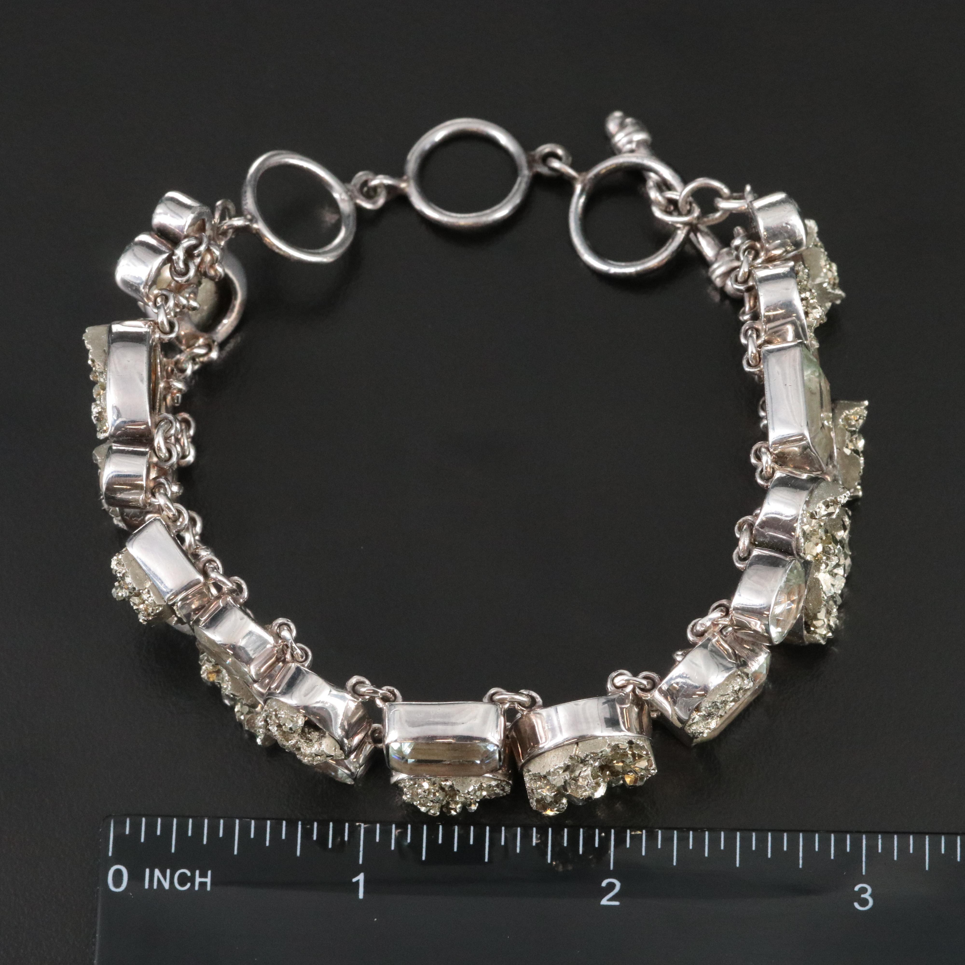 Sterling Prasiolite and Pyrite Bracelet