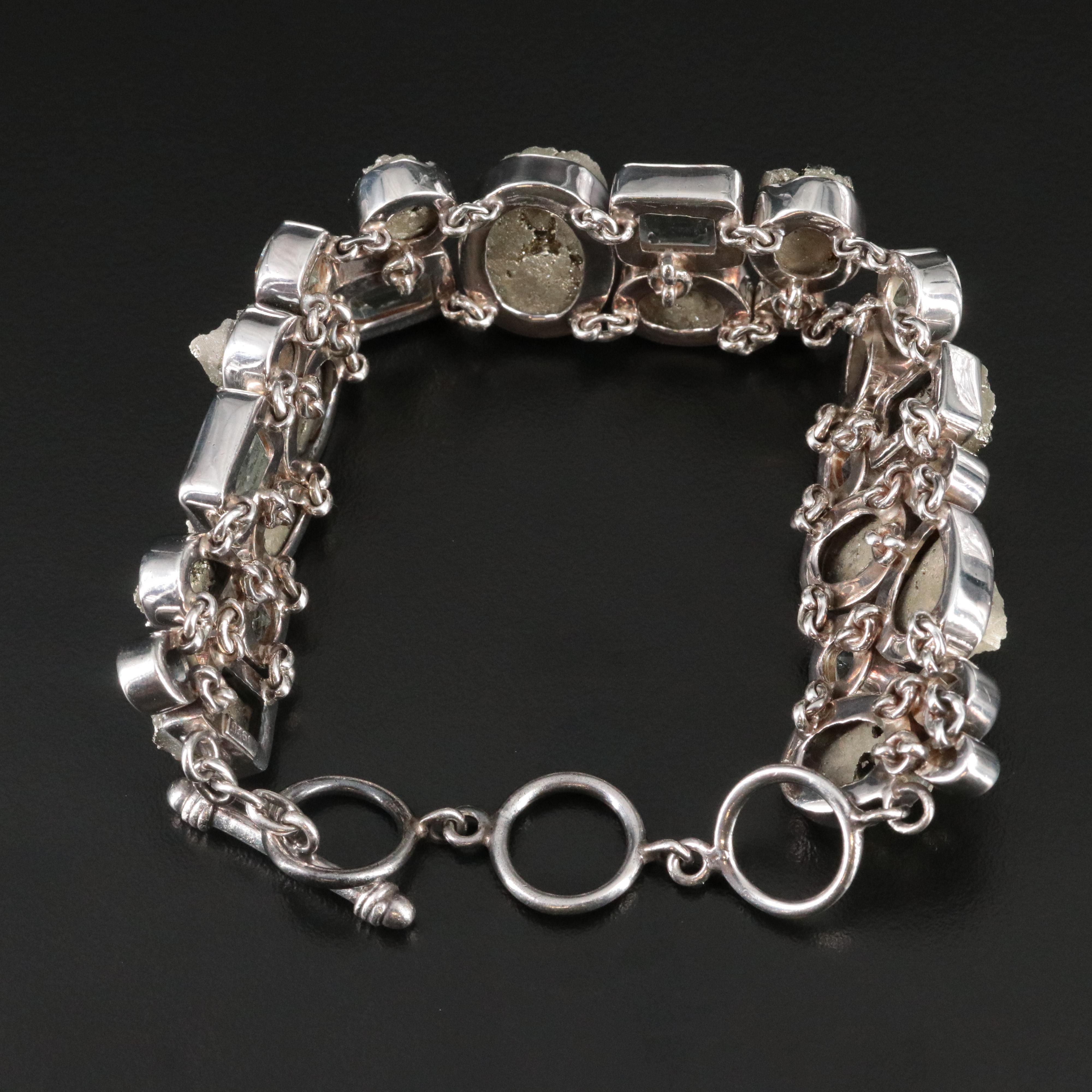 Sterling Prasiolite and Pyrite Bracelet
