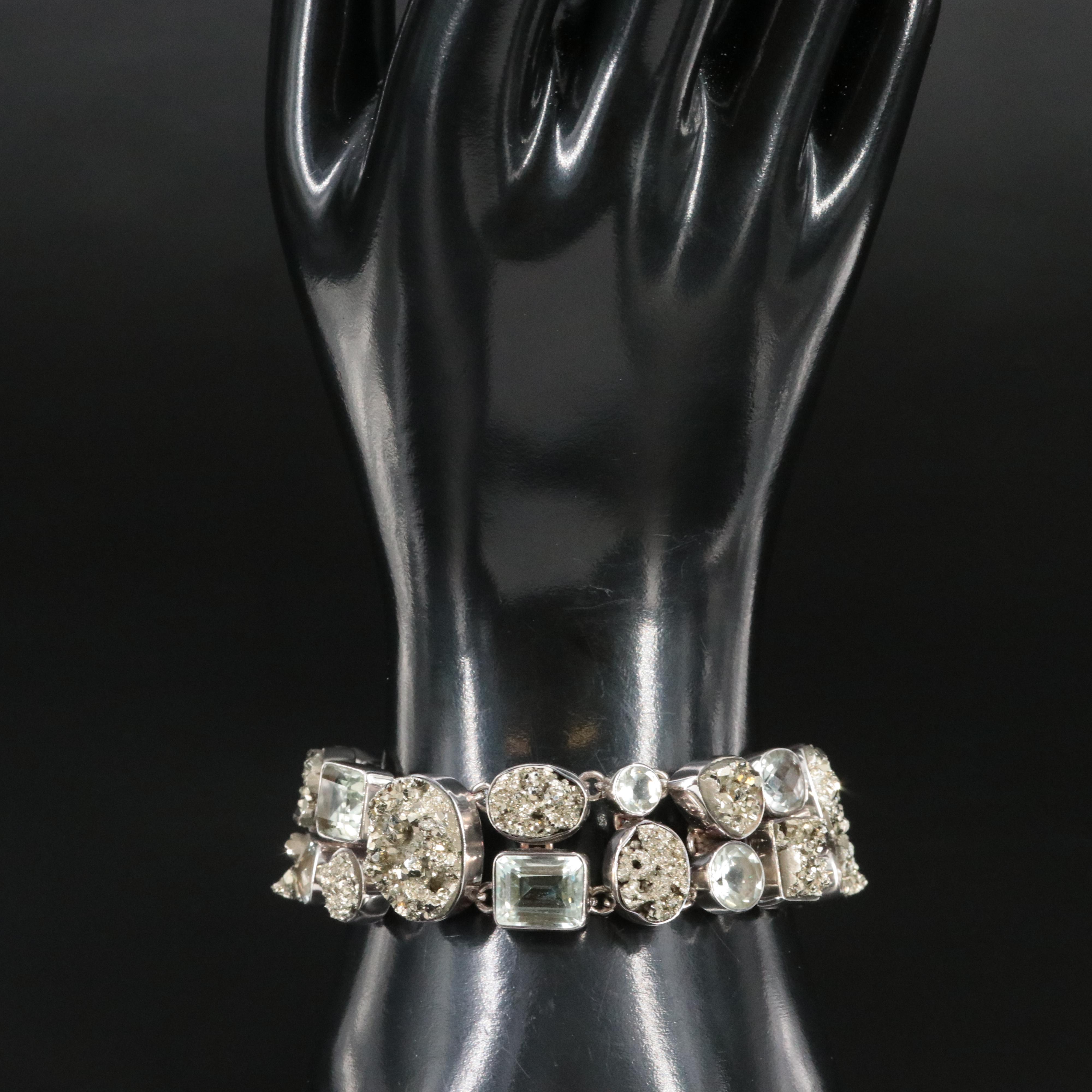 Sterling Prasiolite and Pyrite Bracelet