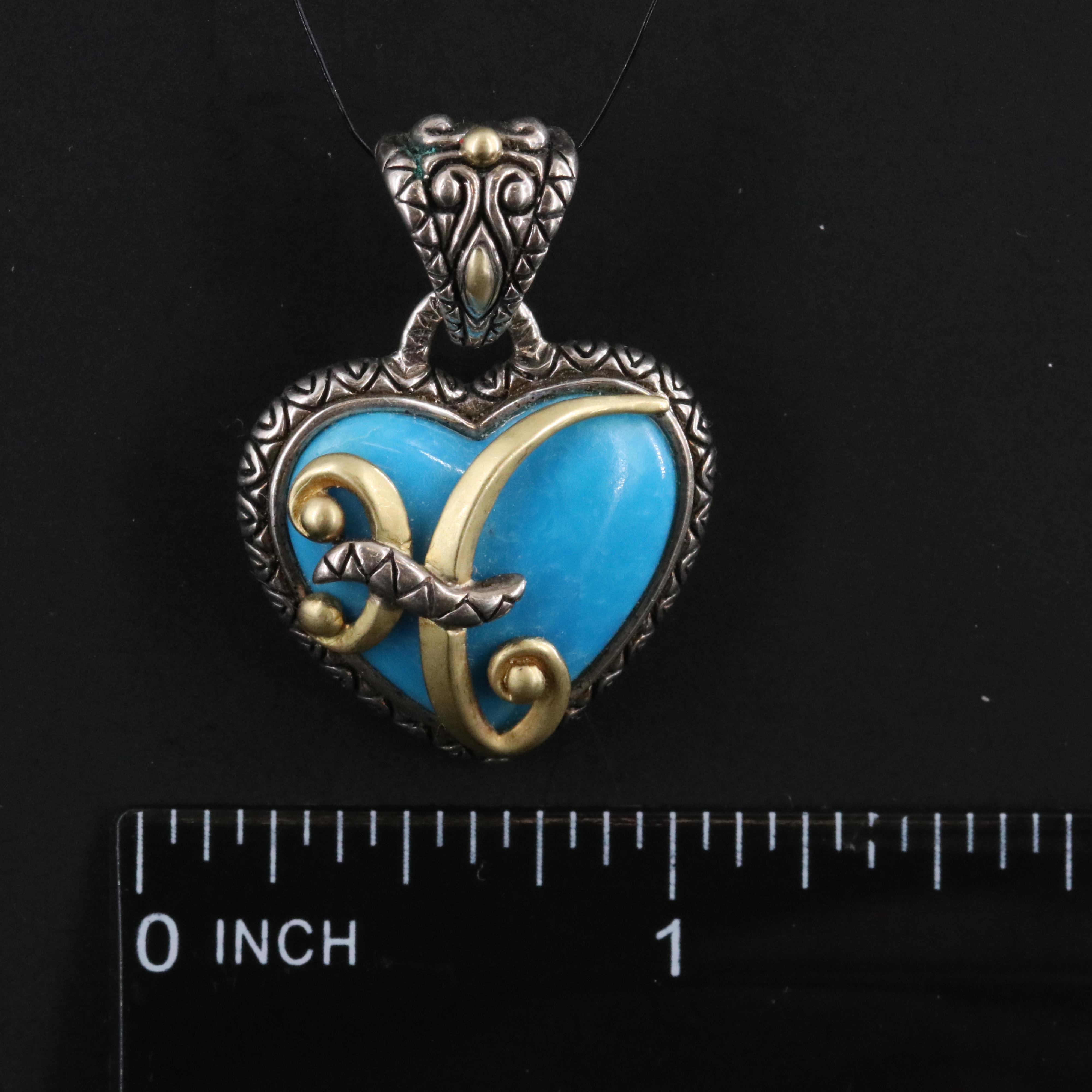 Barbara Bixby Sterling Turquoise Heart Enhancer Pendant with 18K Accents