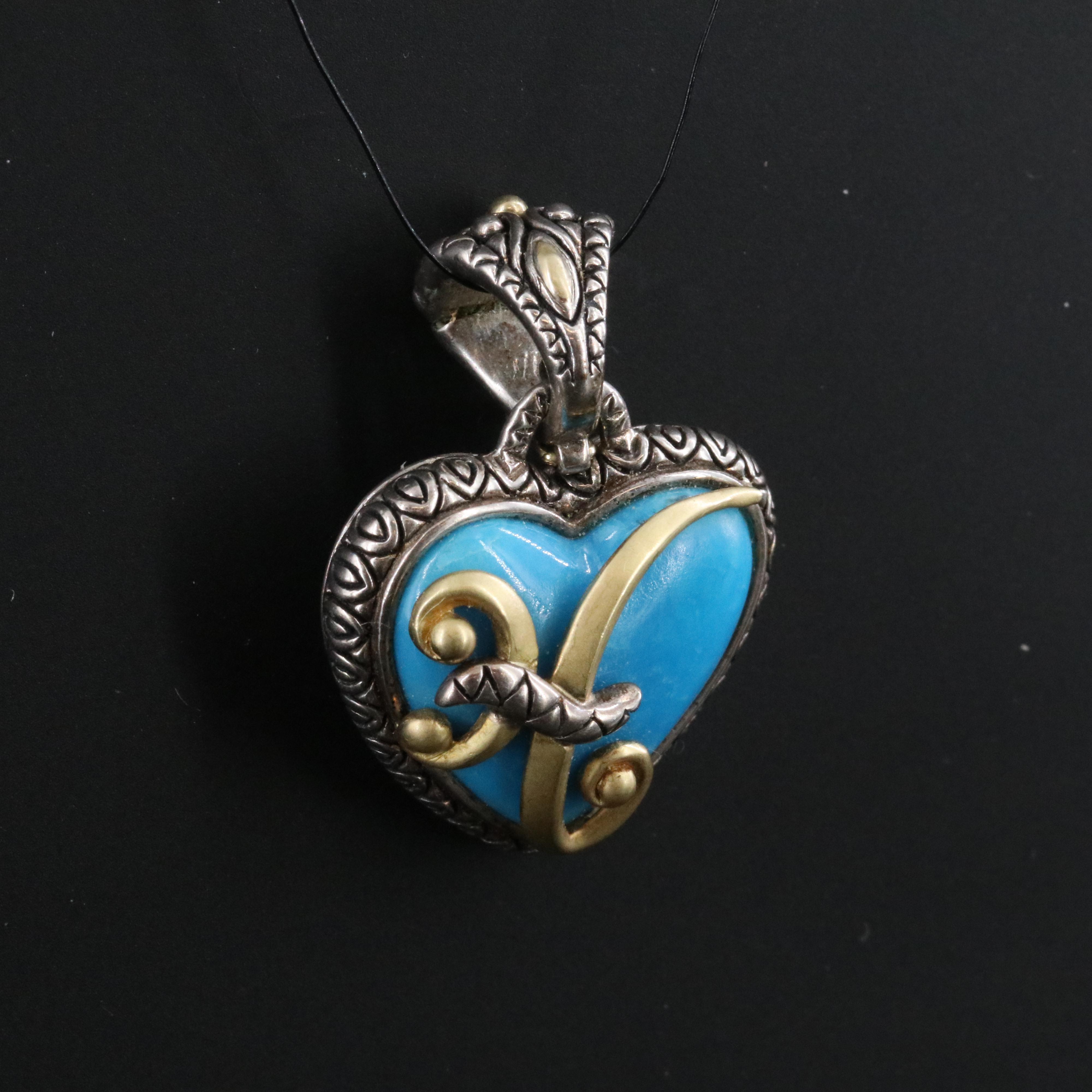 Barbara Bixby Sterling Turquoise Heart Enhancer Pendant with 18K Accents
