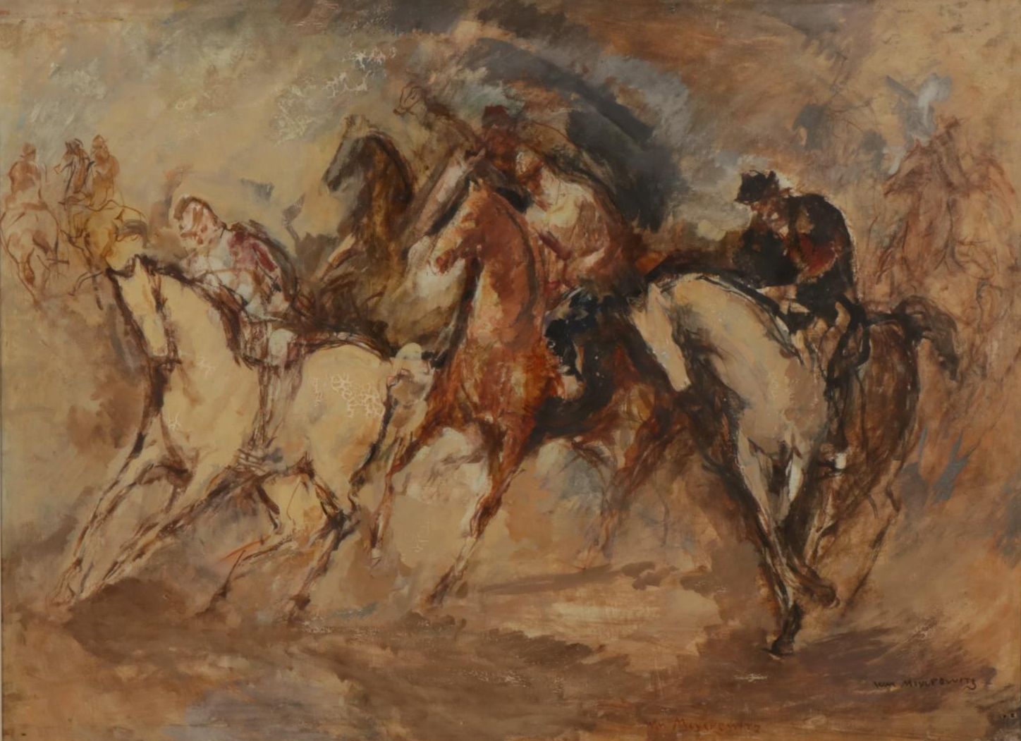 William Meyerowitz Gestural Painting of Horses, Mid to Late 20th Century