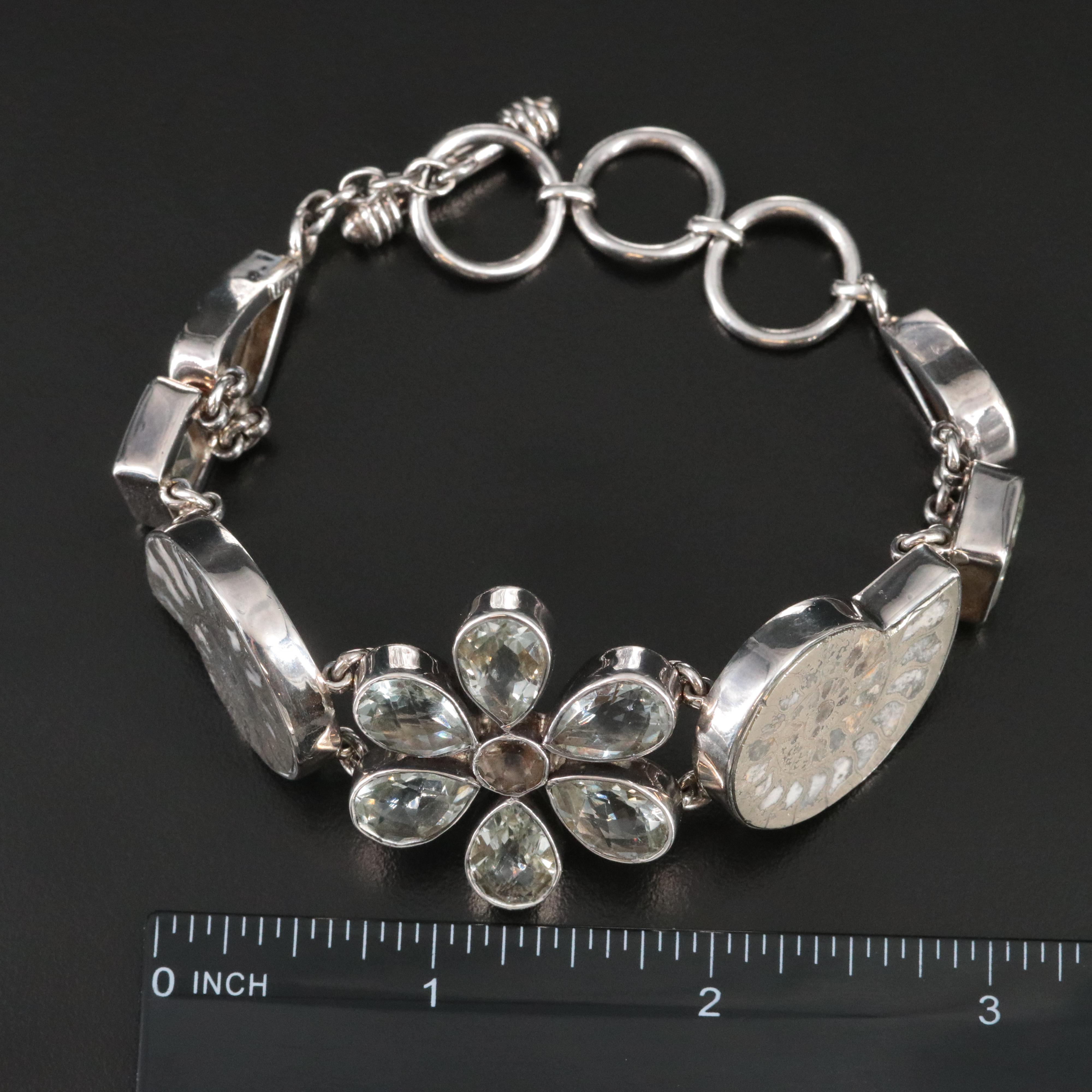 Sterling Ammonite, Prasiolite and Meteorite Bracelet