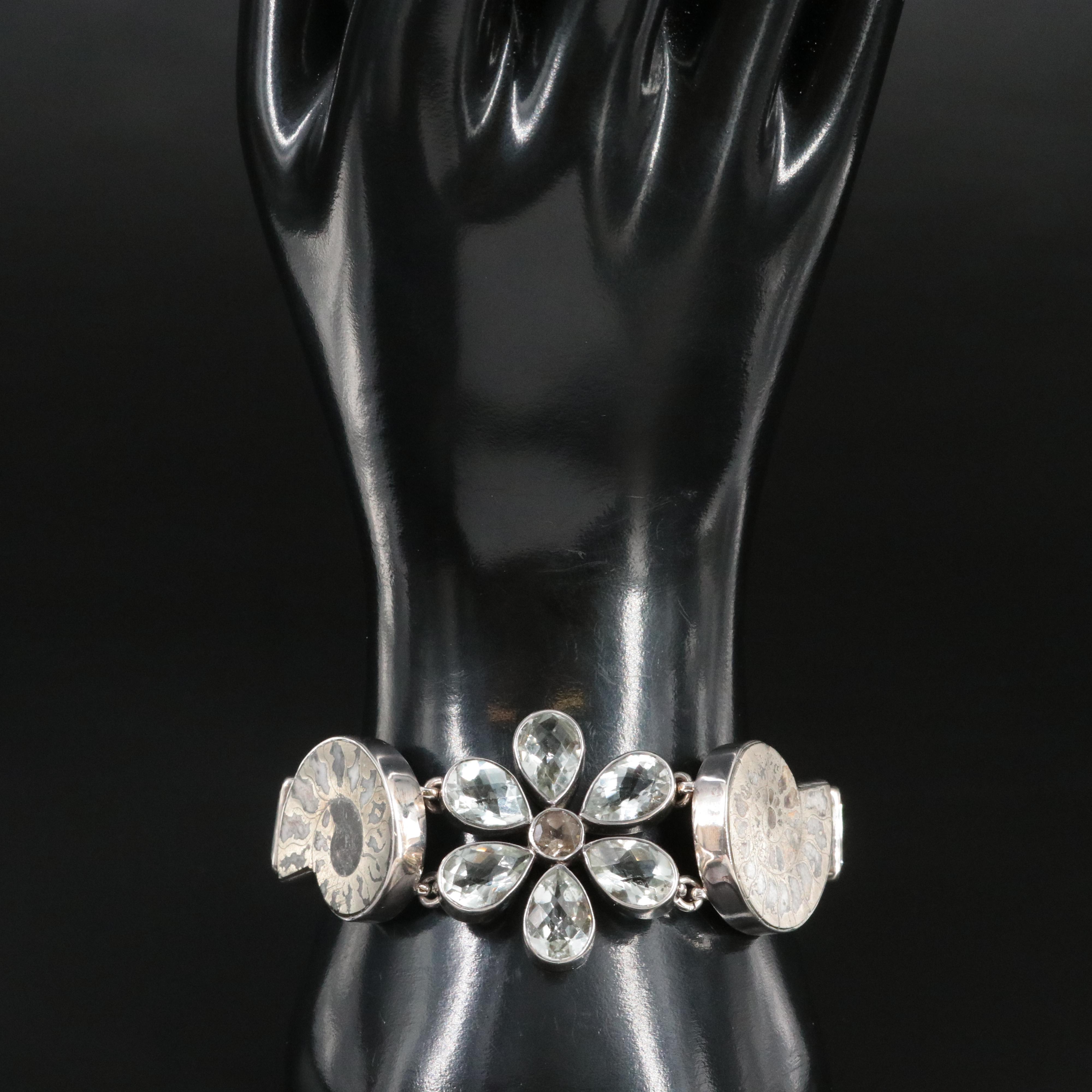 Sterling Ammonite, Prasiolite and Meteorite Bracelet