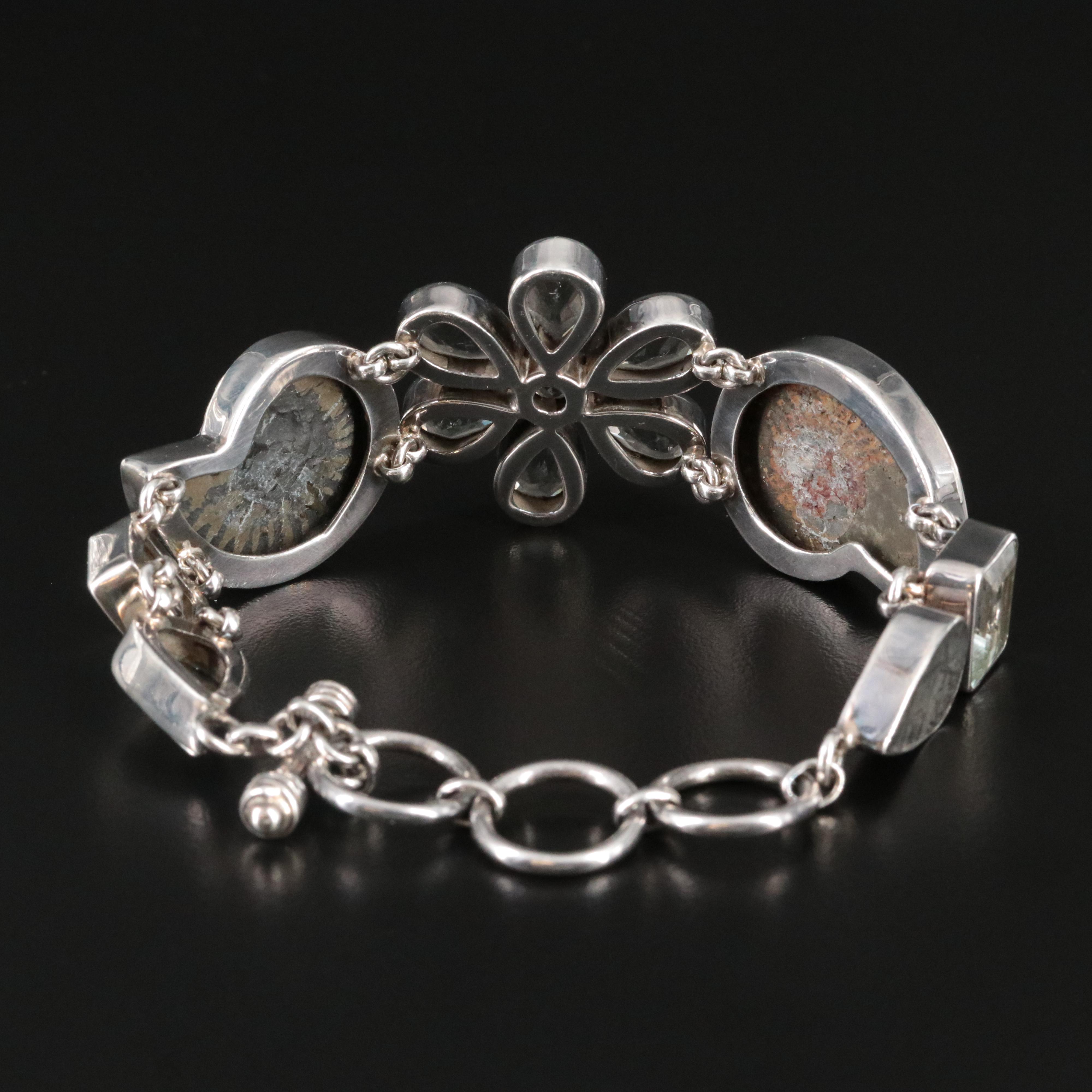 Sterling Ammonite, Prasiolite and Meteorite Bracelet