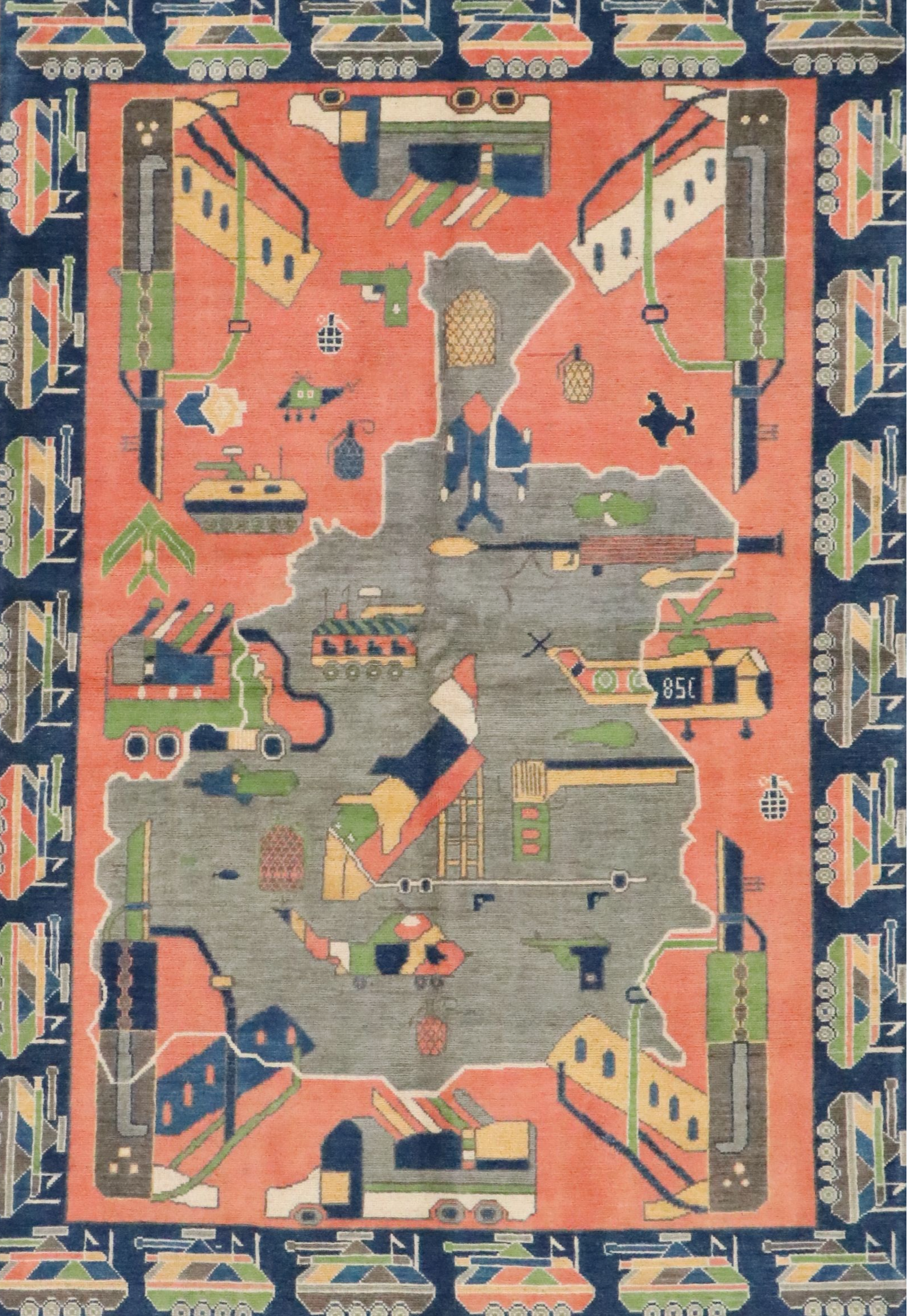 5' x 7'3 Hand-Knotted Afghan Pictorial War Area Rug