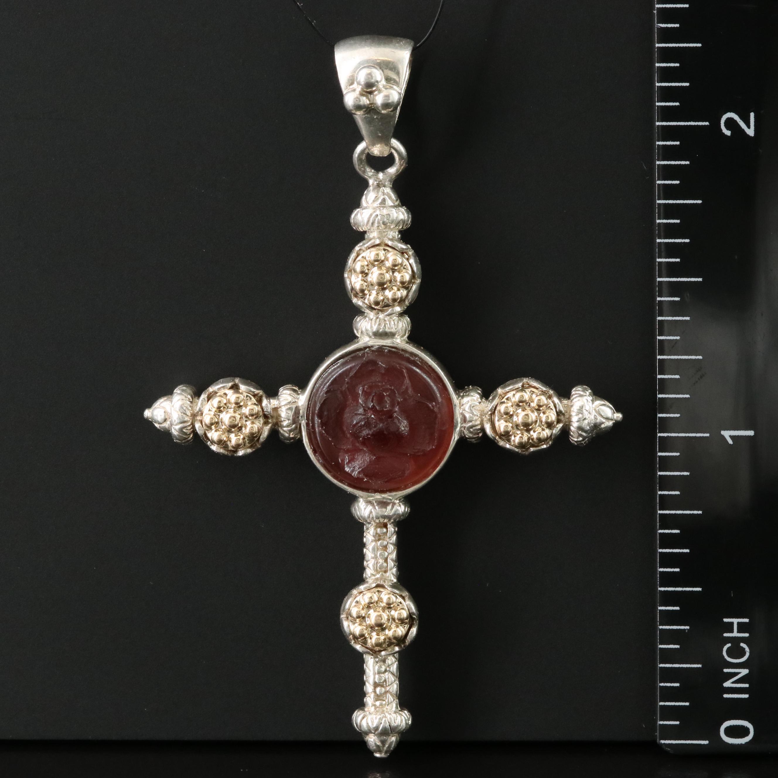Tagliamonte Sterling Venetian Glass Rose Cameo Cross Pendant with 14K Accent