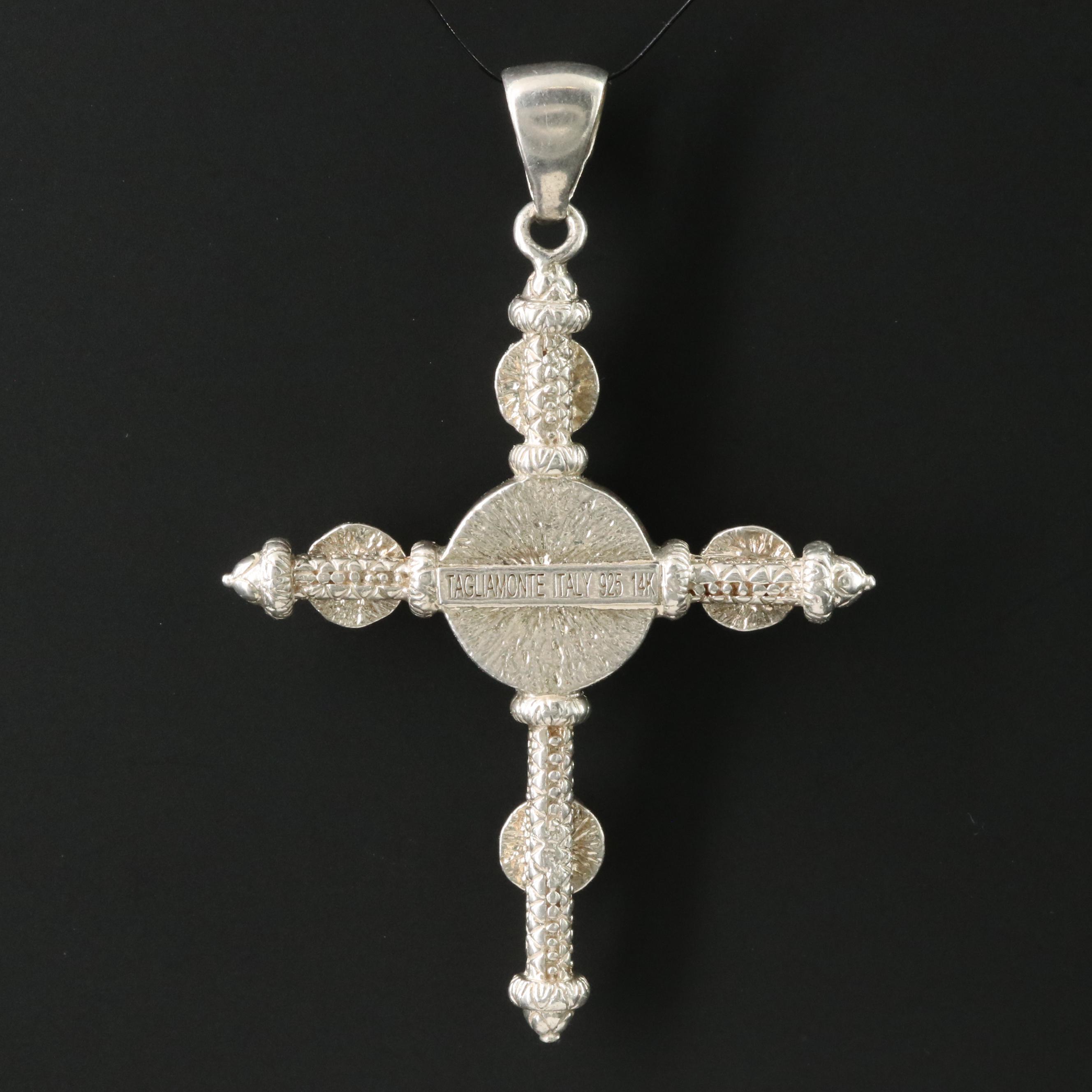 Tagliamonte Sterling Venetian Glass Rose Cameo Cross Pendant with 14K Accent