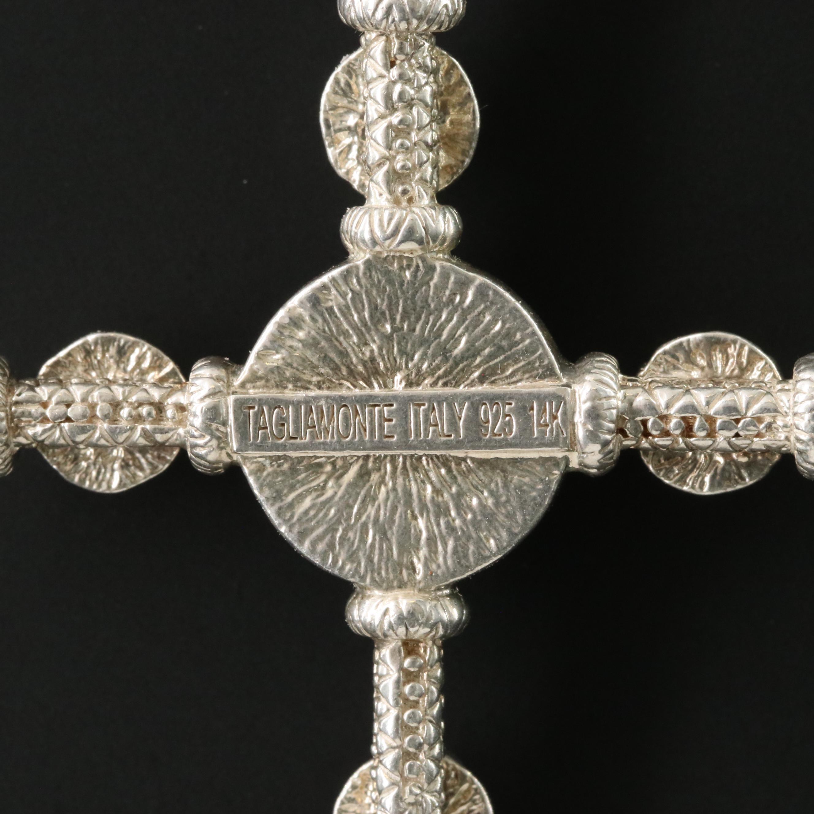 Tagliamonte Sterling Venetian Glass Rose Cameo Cross Pendant with 14K Accent