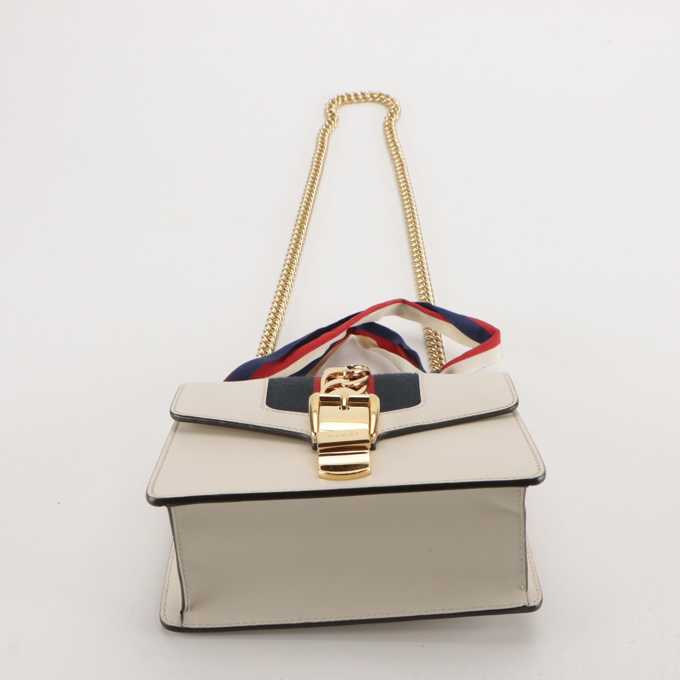 Gucci Mini Sylvie Two-Way Bag in Web Striped White Calfskin Leather