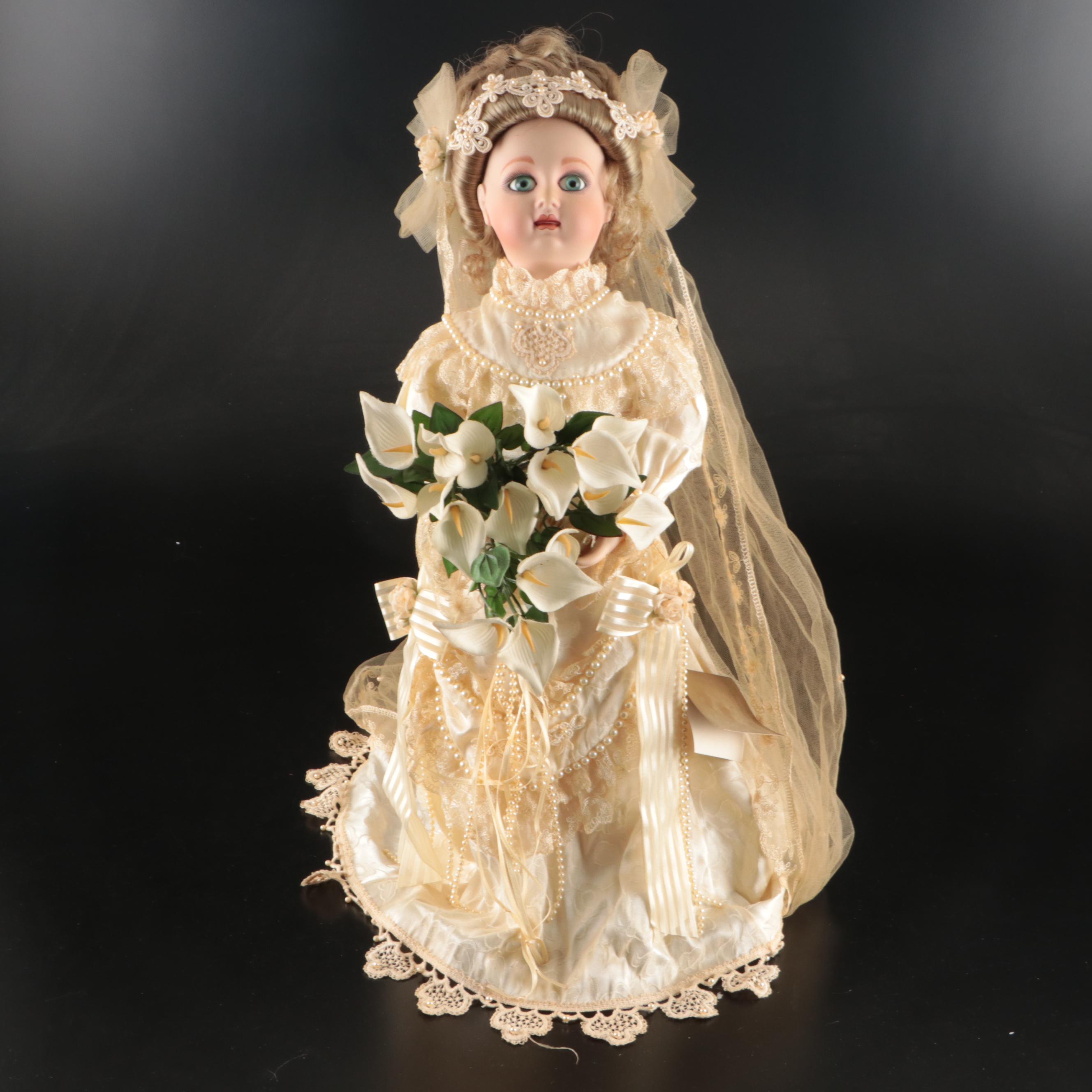 Franklin Heirloom Victorian Bride Bisque Porcelain Dolls, Late 20th C.