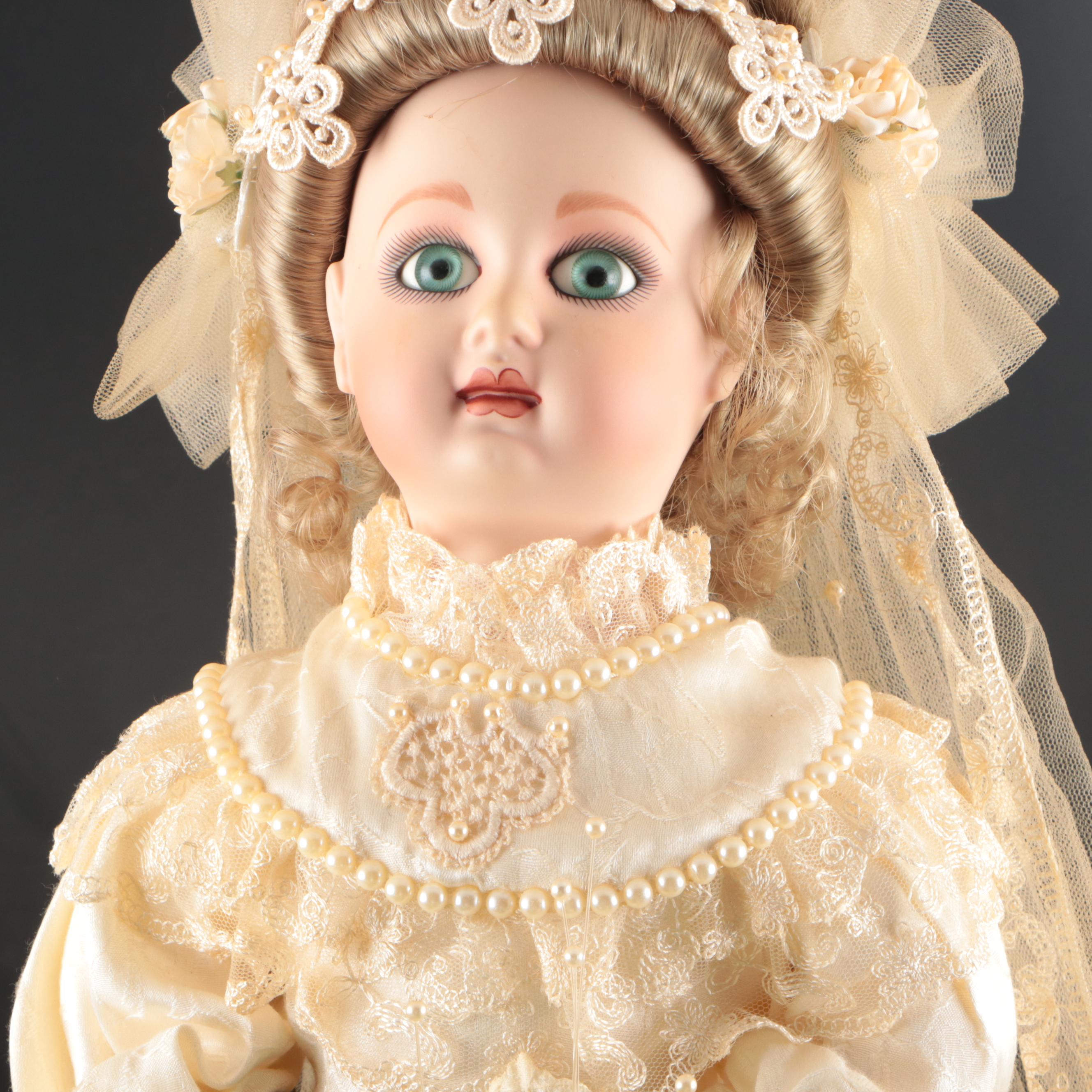 Franklin Heirloom Victorian Bride Bisque Porcelain Dolls, Late 20th C.