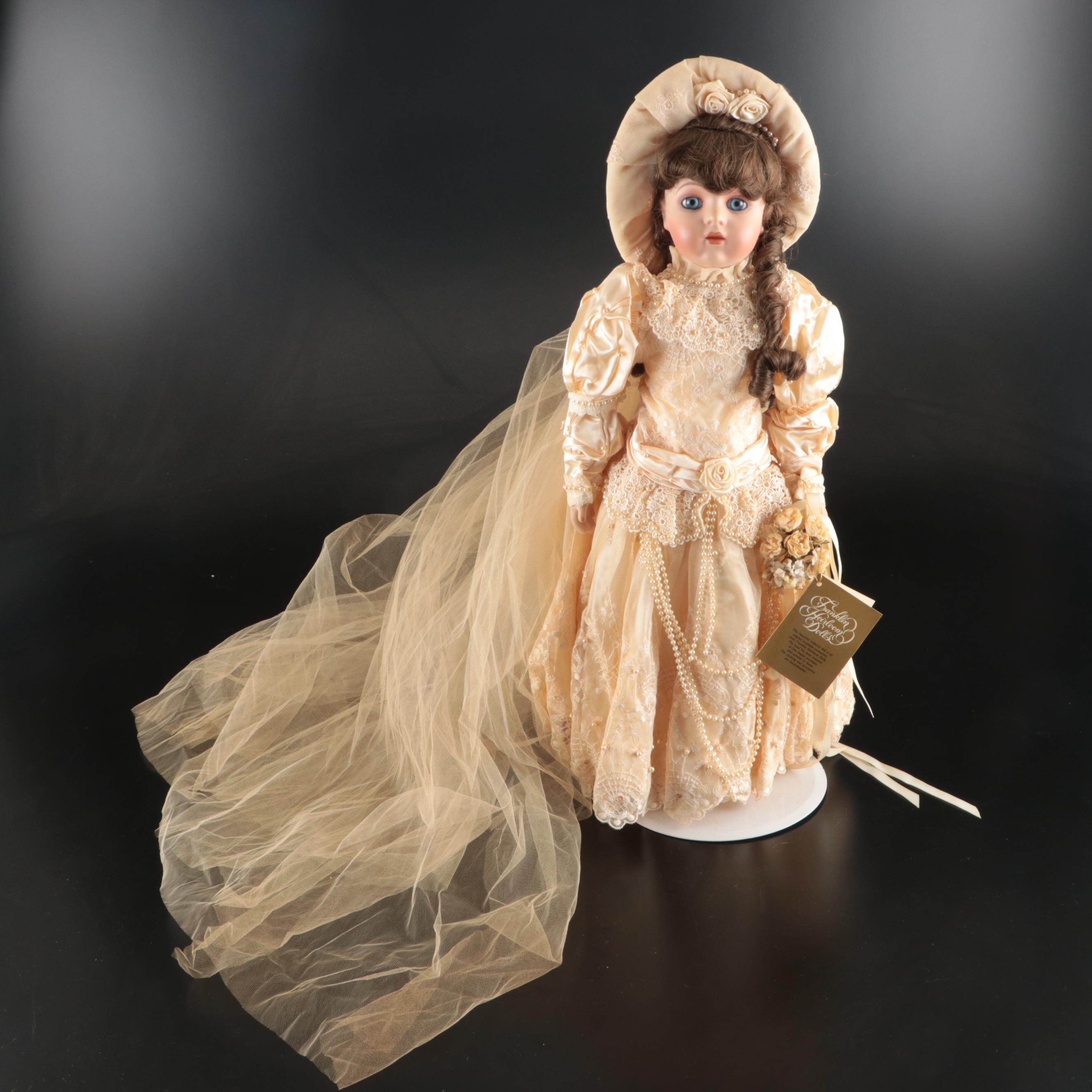 Franklin Heirloom Victorian Bride Bisque Porcelain Dolls, Late 20th C.