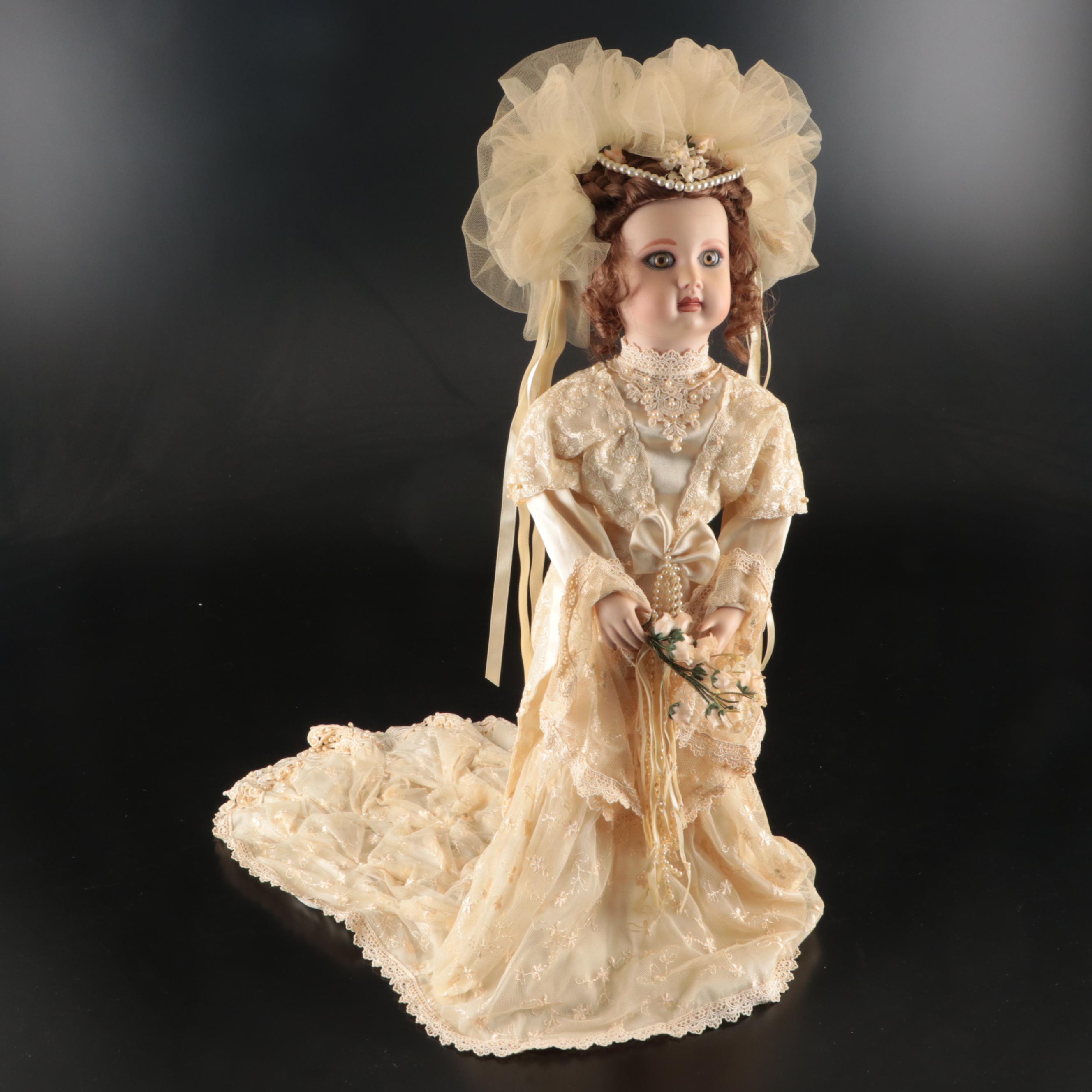 Franklin Heirloom Victorian Bride Bisque Porcelain Dolls, Late 20th C.