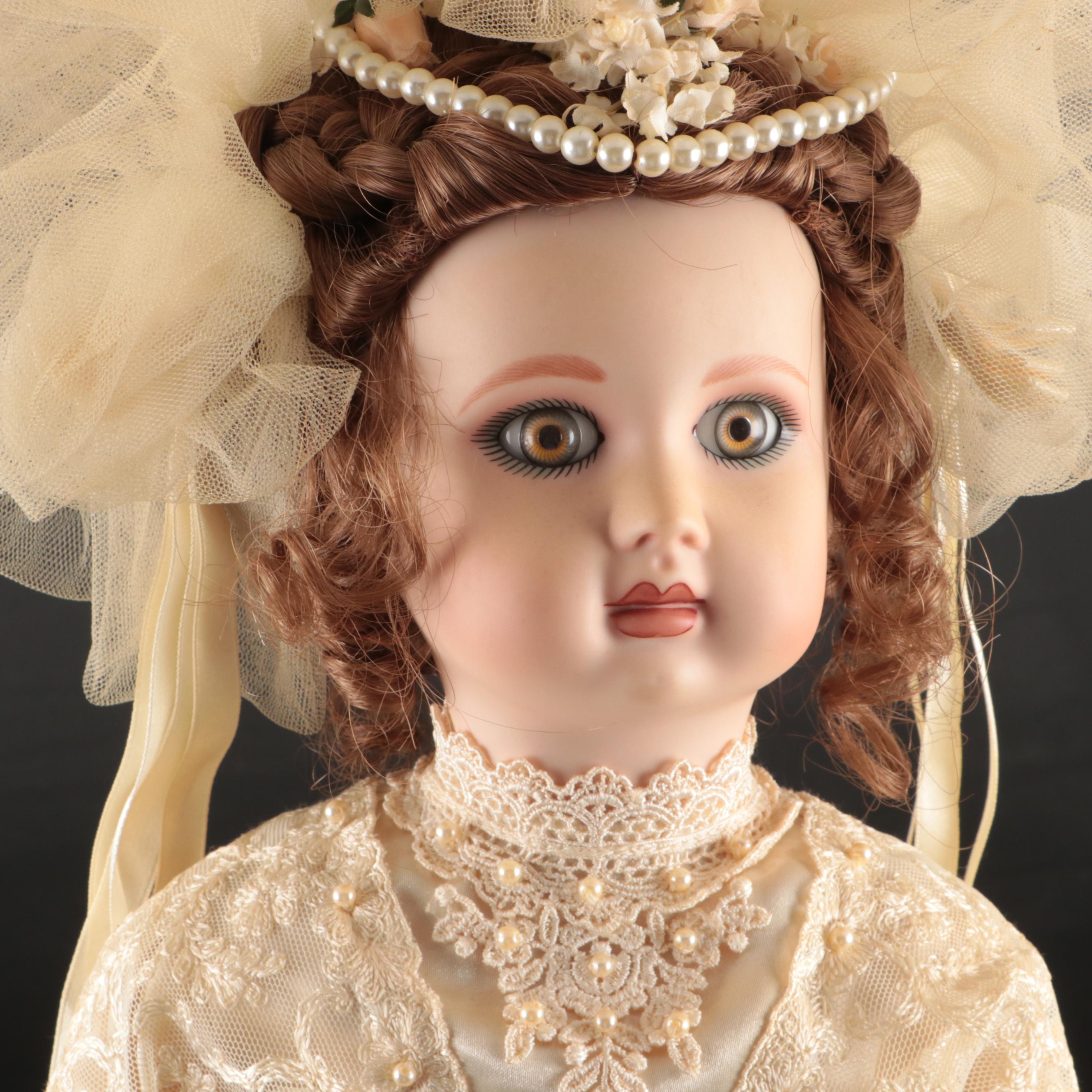 Franklin Heirloom Victorian Bride Bisque Porcelain Dolls, Late 20th C.